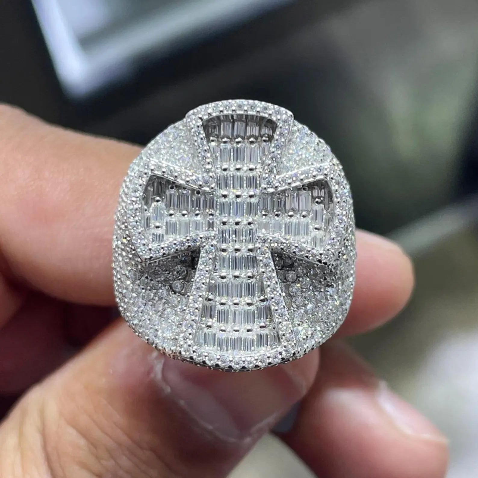 Men Moissanite Ring Iced Out Cross Shaped [4.97 CTW] in 925 Sterling Silver