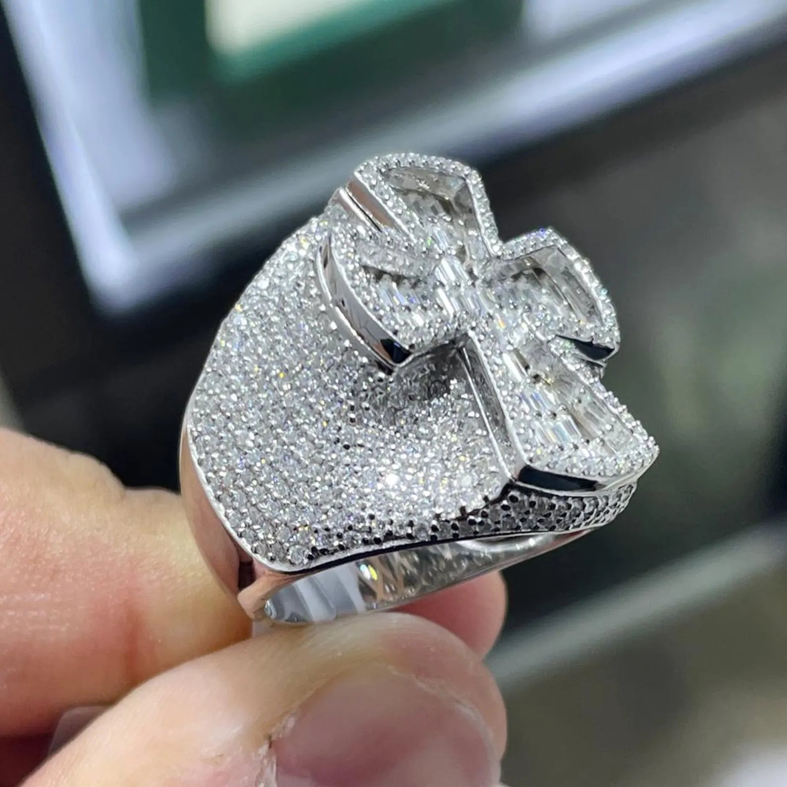 Men Moissanite Ring Iced Out Cross Shaped [4.97 CTW] in 925 Sterling Silver