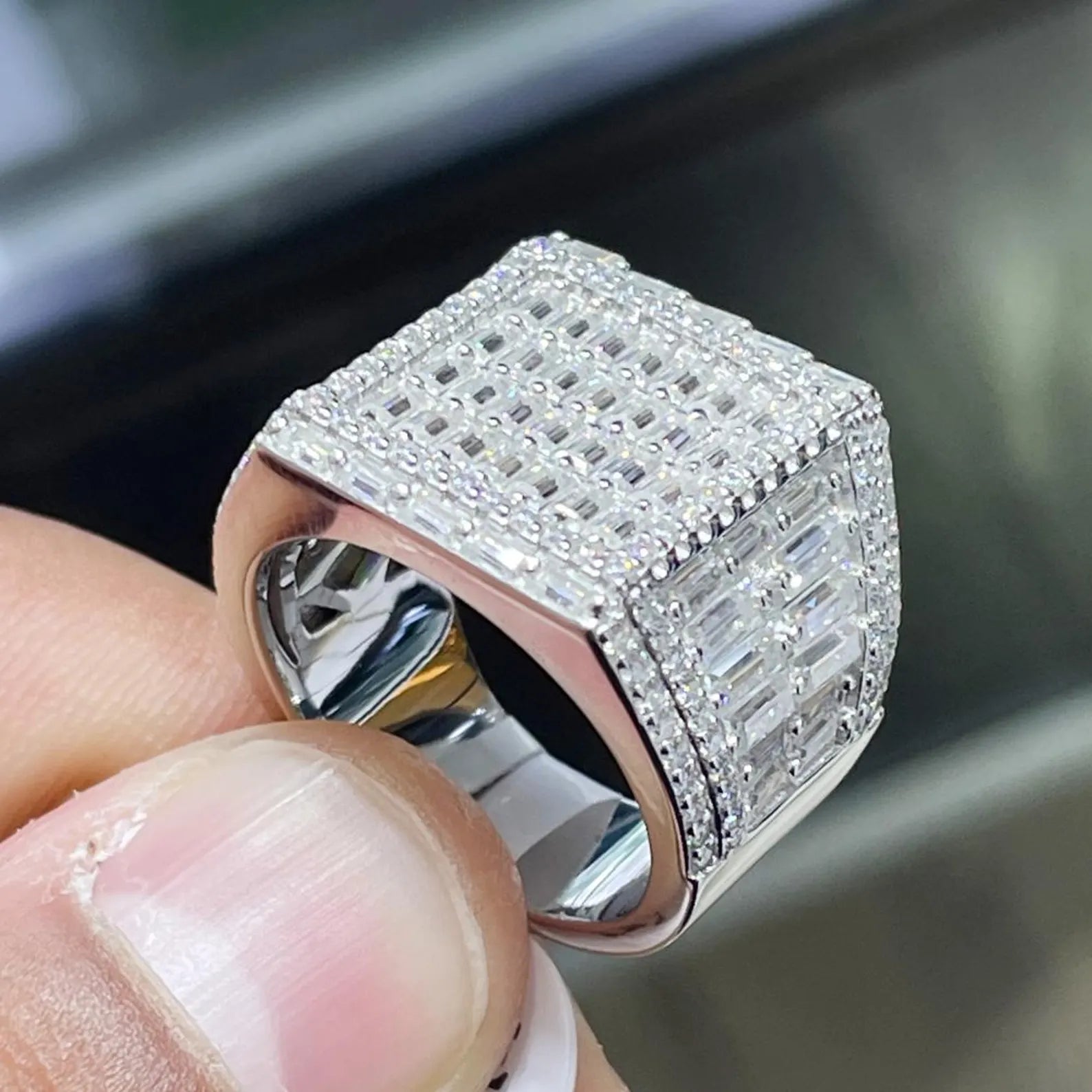 Men Moissanite Ring Iced Out Baguette [5.80 CTW] in 925 Sterling Silver