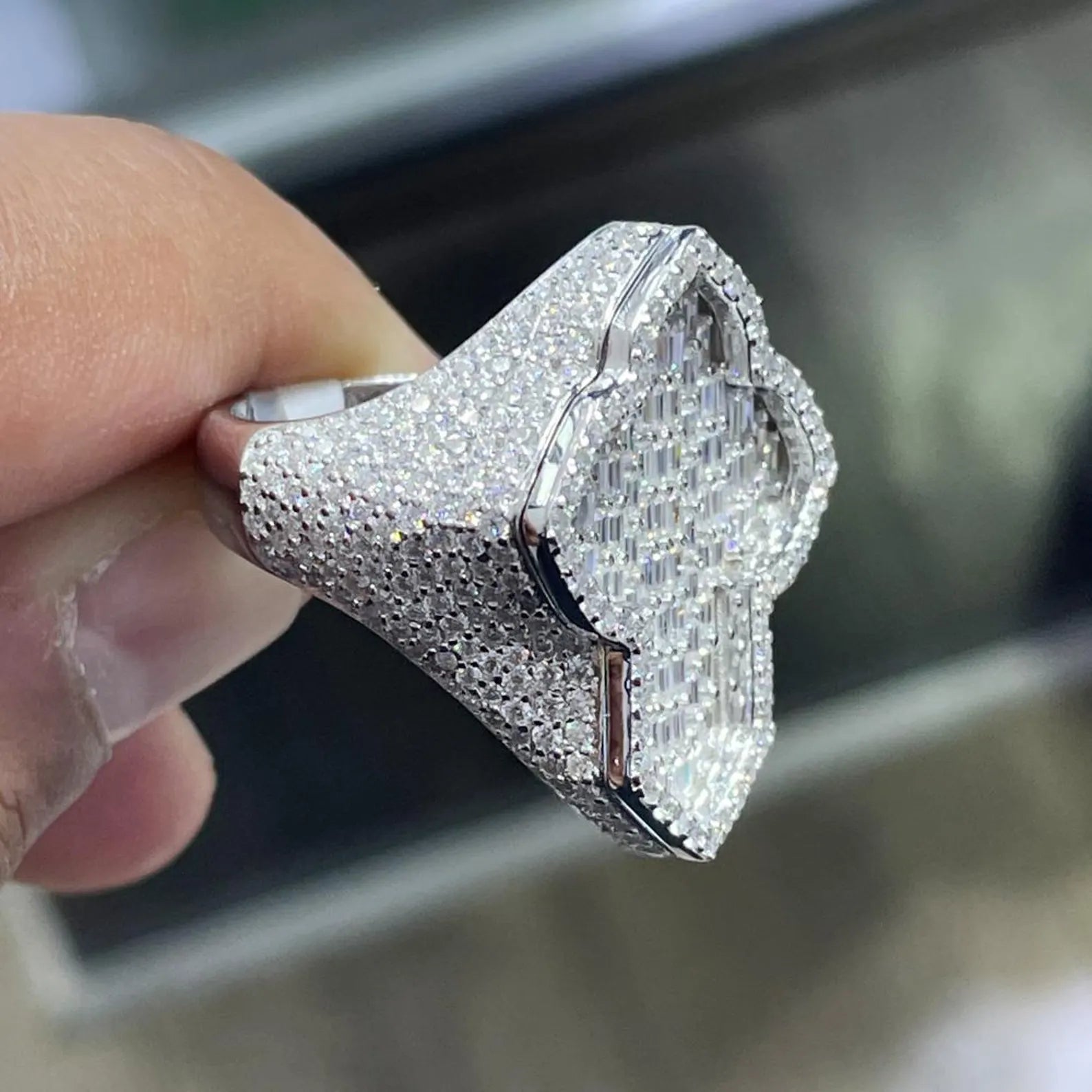 Men Moissanite Ring Iced Out Baguette Cross [3.67 CTW] in 925 Sterling Silver