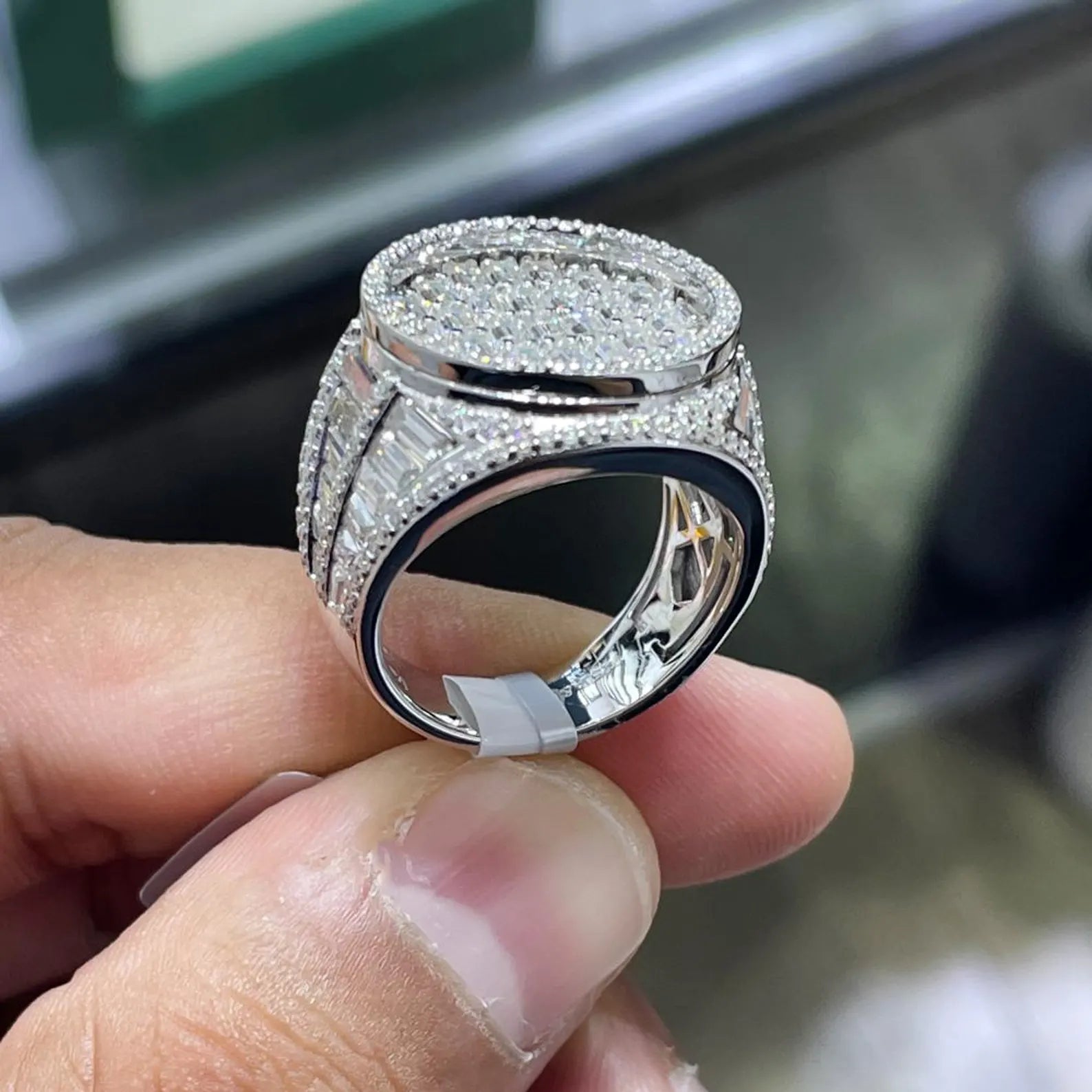 Men Moissanite Ring Iced Out Baguette [7.31 CTW] in 925 Sterling Silver