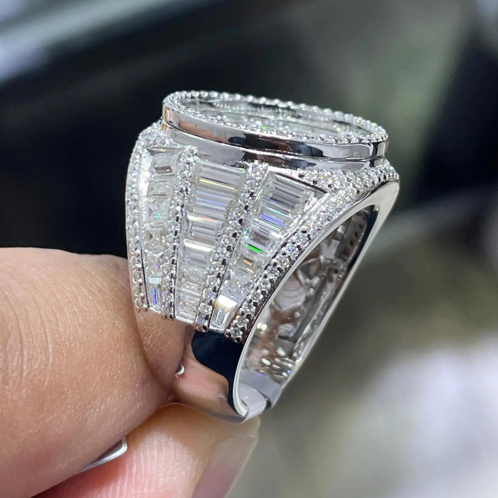 Men Moissanite Ring Iced Out Baguette [7.31 CTW] in 925 Sterling Silver