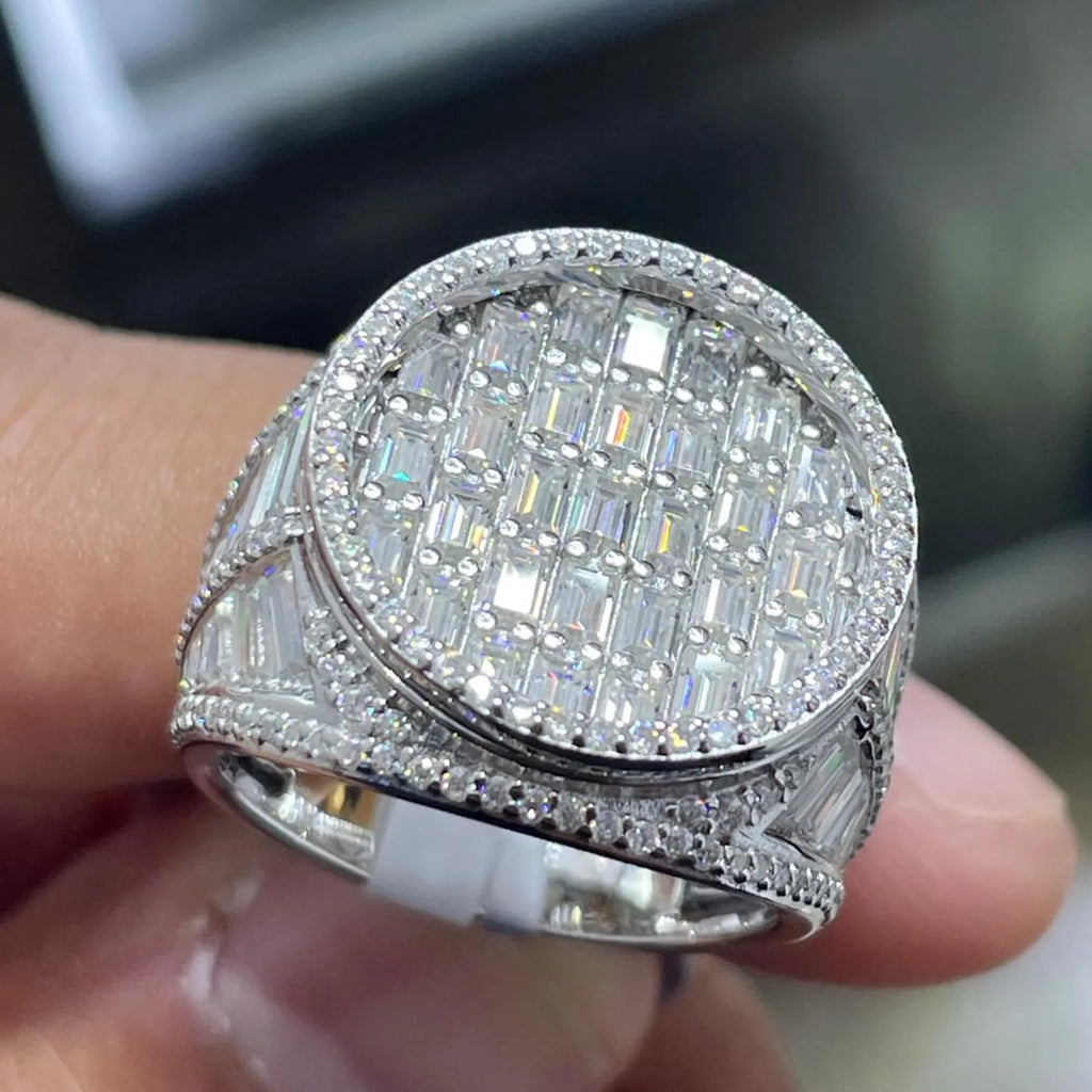 Men Moissanite Ring Iced Out Baguette [7.31 CTW] in 925 Sterling Silver