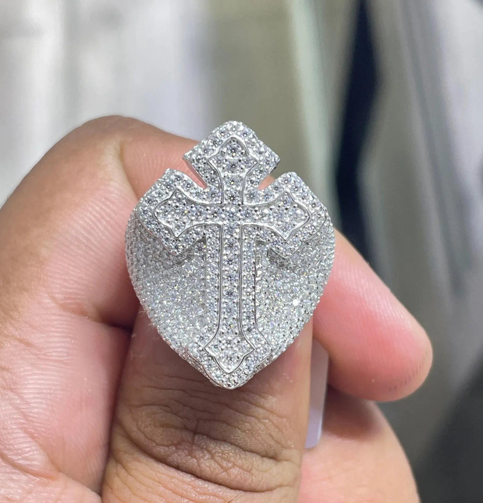 Men Moissanite Ring Cross Style [3.60 CTW] in 925 Sterling Silver