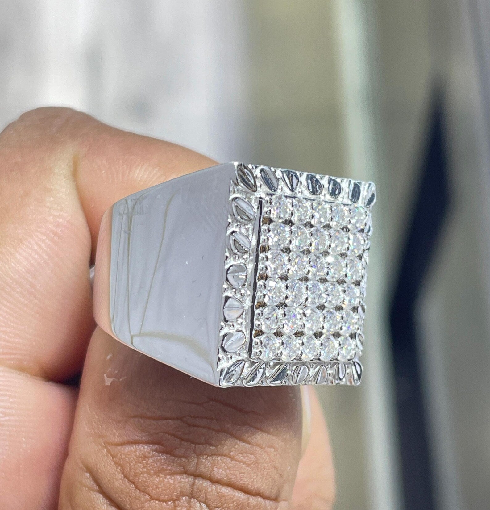 Men Moissanite Ring Square Shaped [2.07 CTW] in 925 Sterling Silver