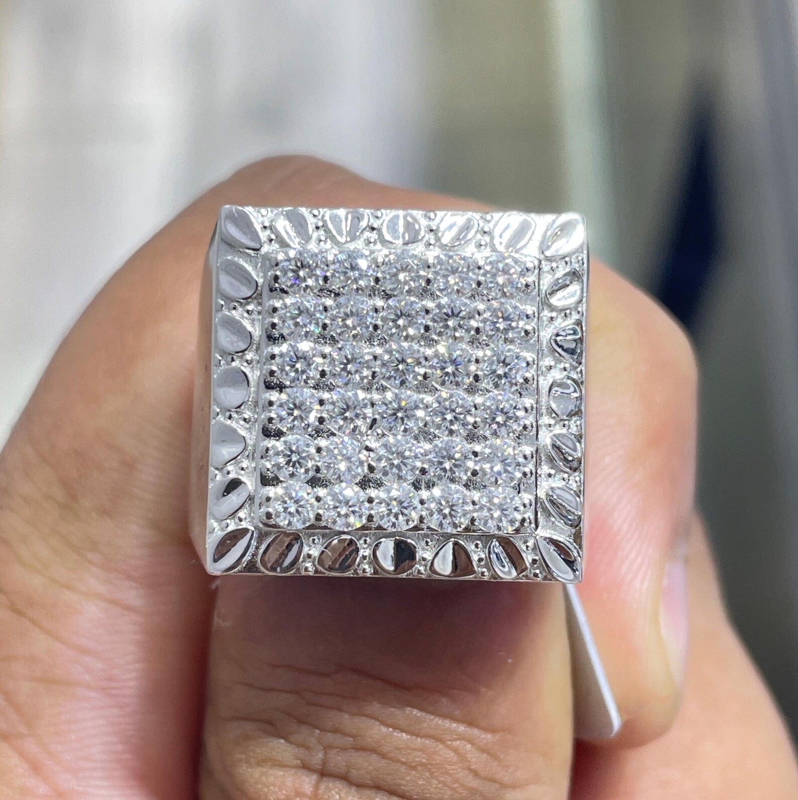 Men Moissanite Ring Square Shaped [2.07 CTW] in 925 Sterling Silver