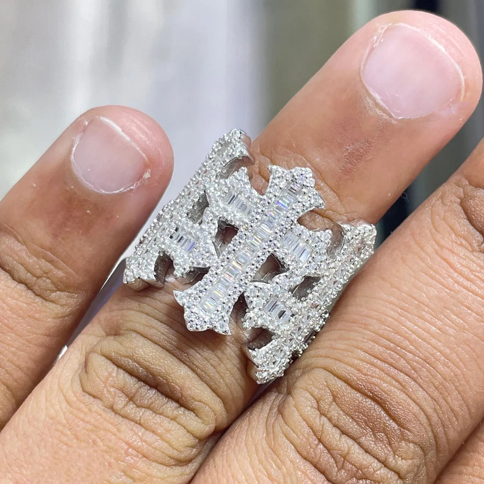 Men Moissanite Ring Cross Shaped [3.25 CTW] in 925 Sterling Silver