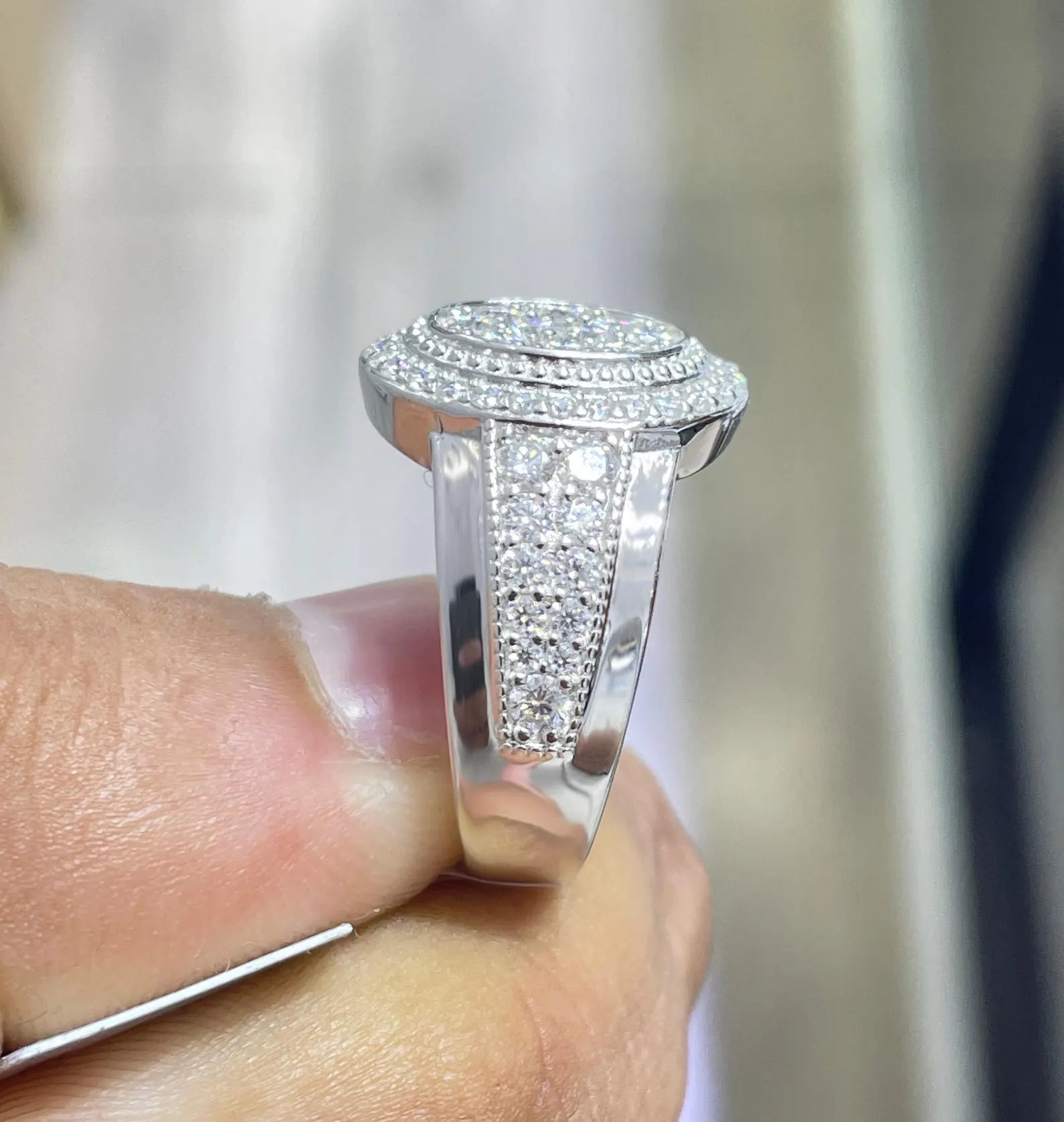 Men Moissanite Ring Oval Shaped [1.98 CTW] in 925 Sterling Silver