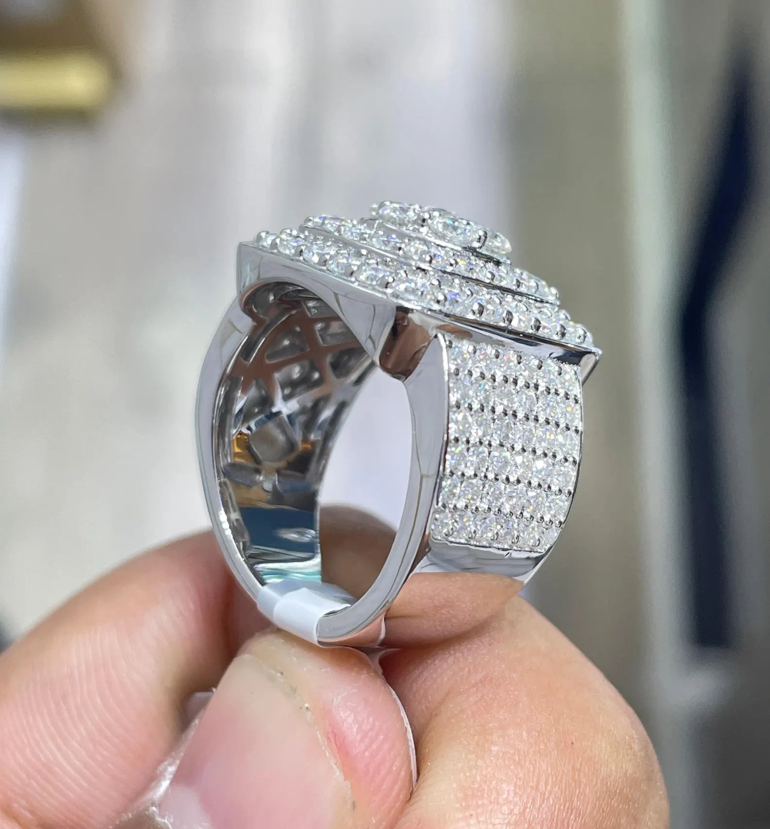 Men Moissanite Ring Round Layered Style [4.46 CTW] in 925 Sterling Silver