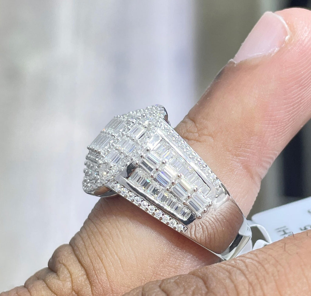 Men Moissanite Ring Round Baguette [3.53 CTW] in 925 Sterling Silver