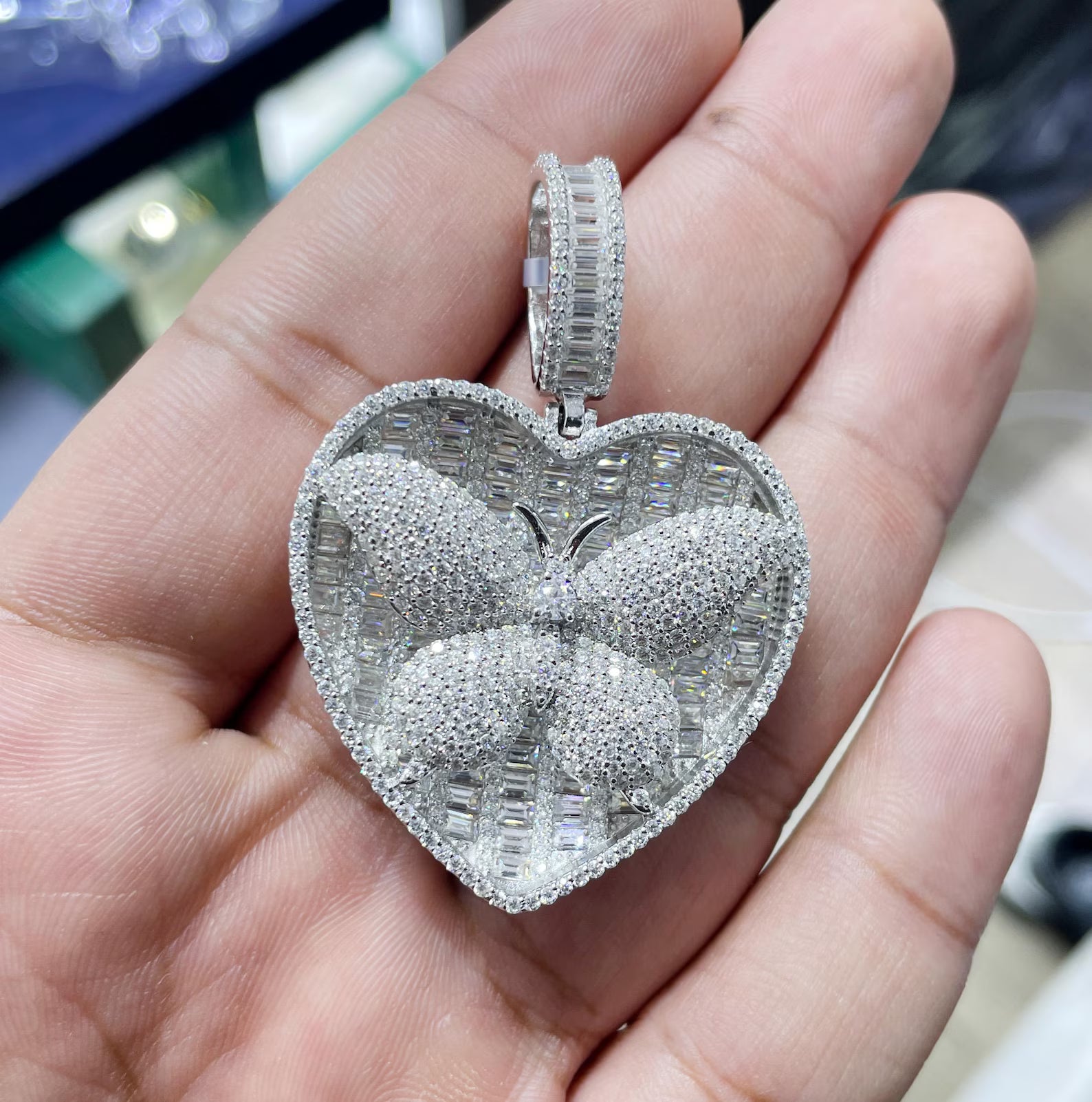 Iced Out Heart Butterfly Pendant VVS1 Moissanite [14.96 CTW] 925 Sterling Silver