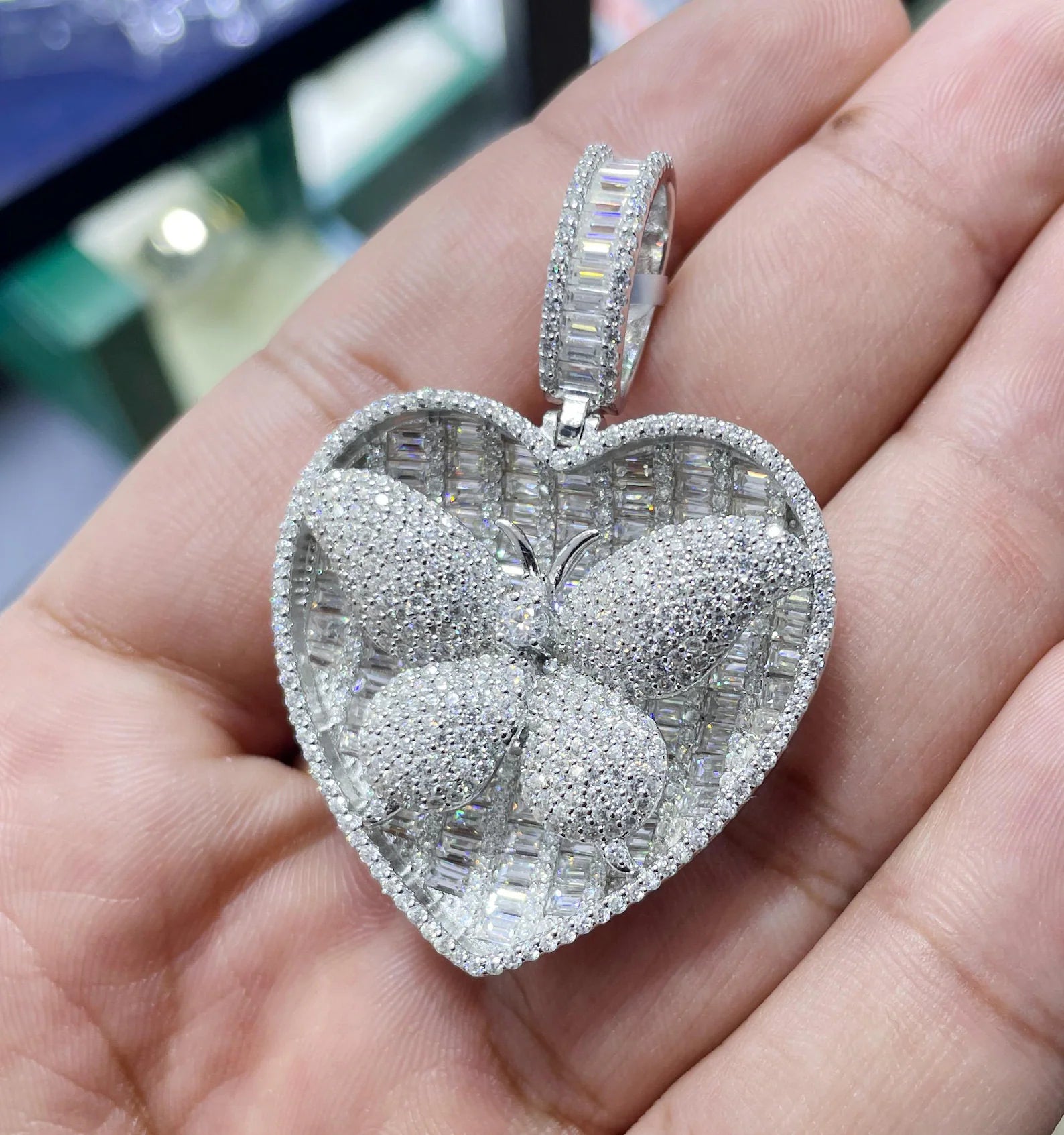 Iced Out Heart Butterfly Pendant VVS1 Moissanite [14.96 CTW] 925 Sterling Silver