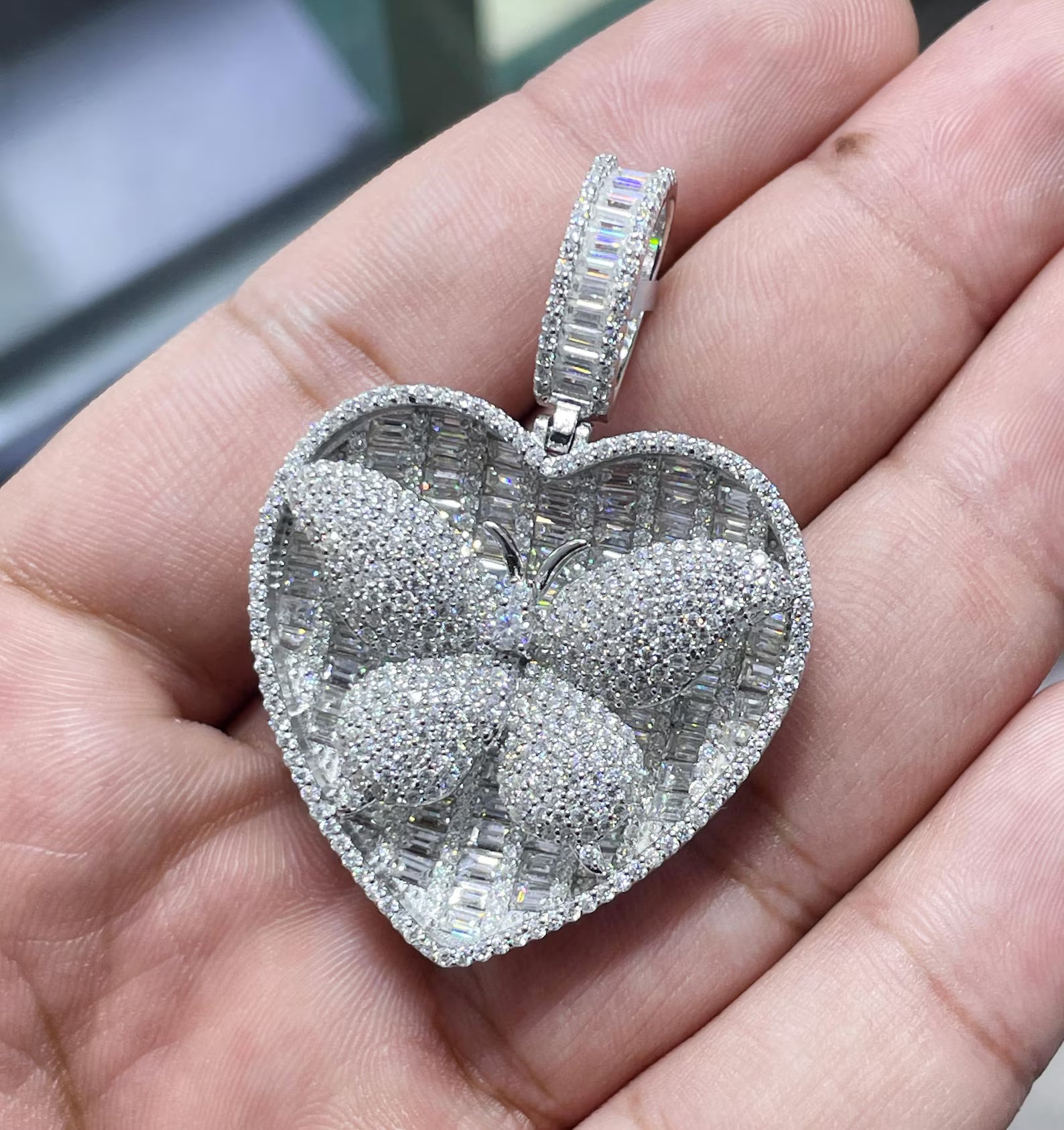 Iced Out Heart Butterfly Pendant VVS1 Moissanite [14.96 CTW] 925 Sterling Silver