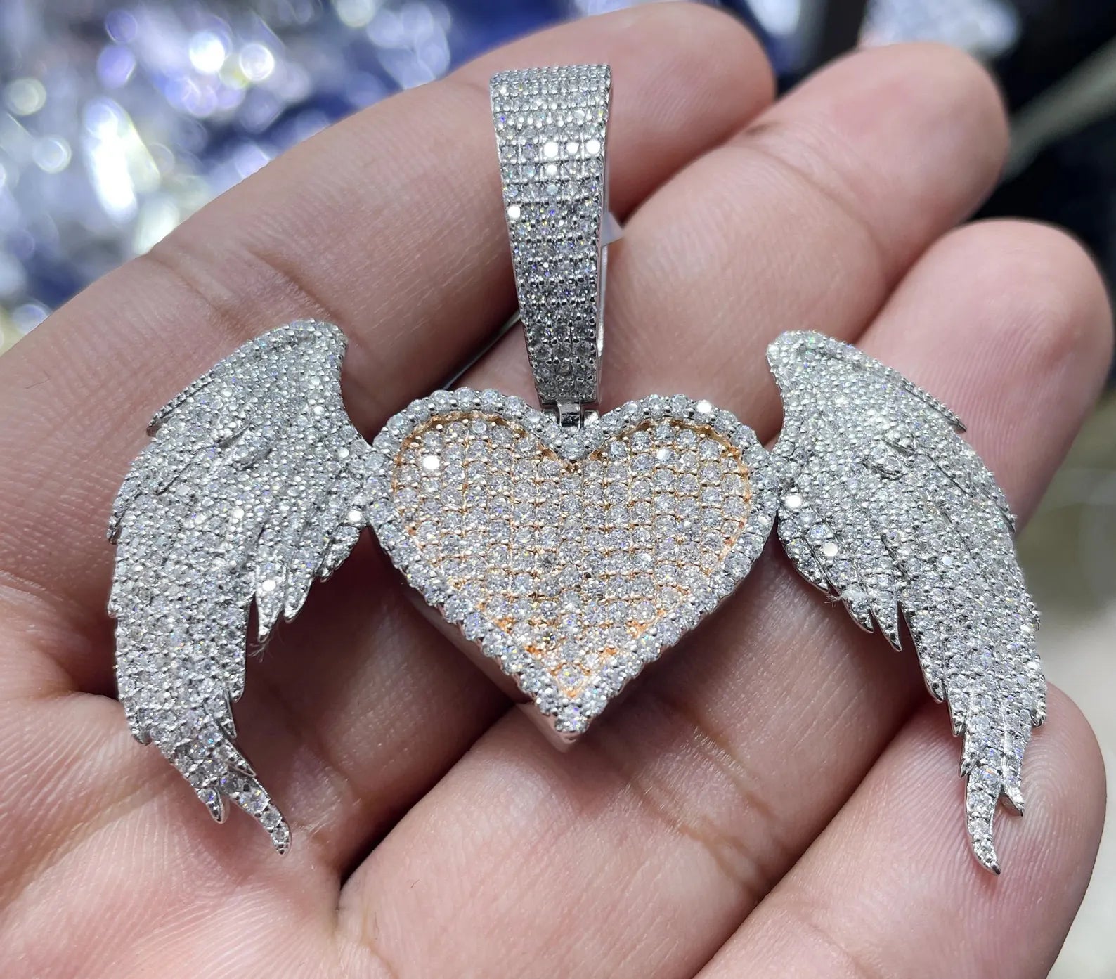Angel Wings Heart Pendant VVS1 Moissanite [5.65 CTW] 925 Sterling Silver