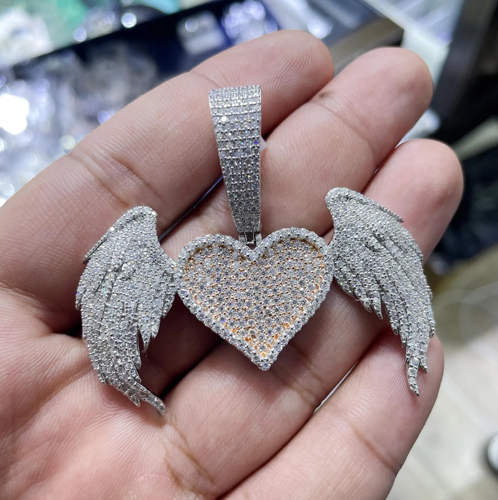 Angel Wings Heart Pendant VVS1 Moissanite [5.65 CTW] 925 Sterling Silver