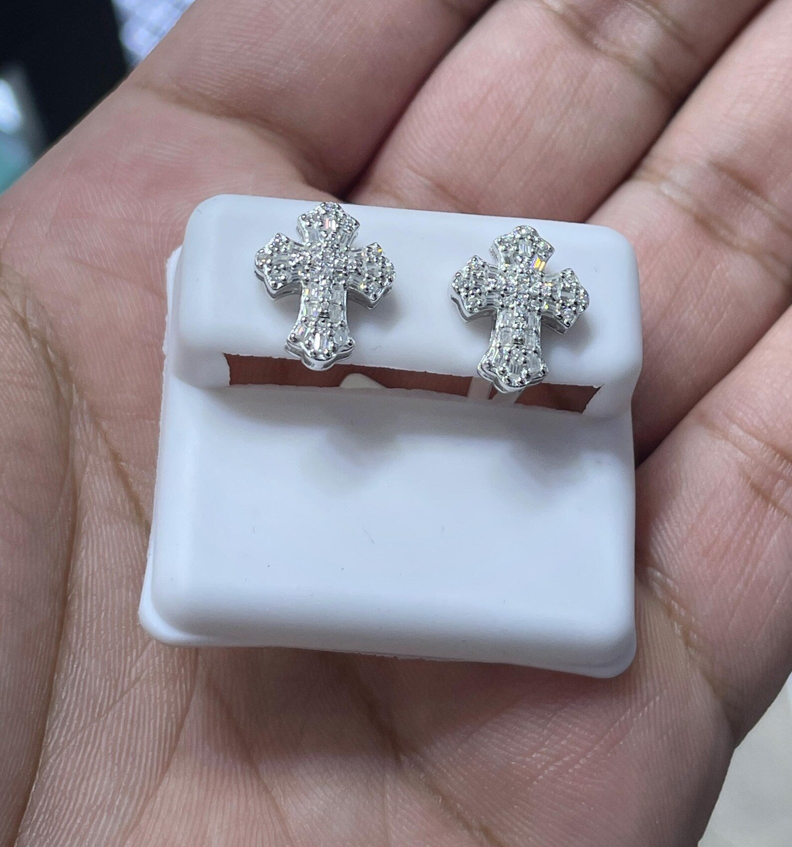 0.76 CTW Moissanite Cross Stud Earrings 925 Sterling Silver