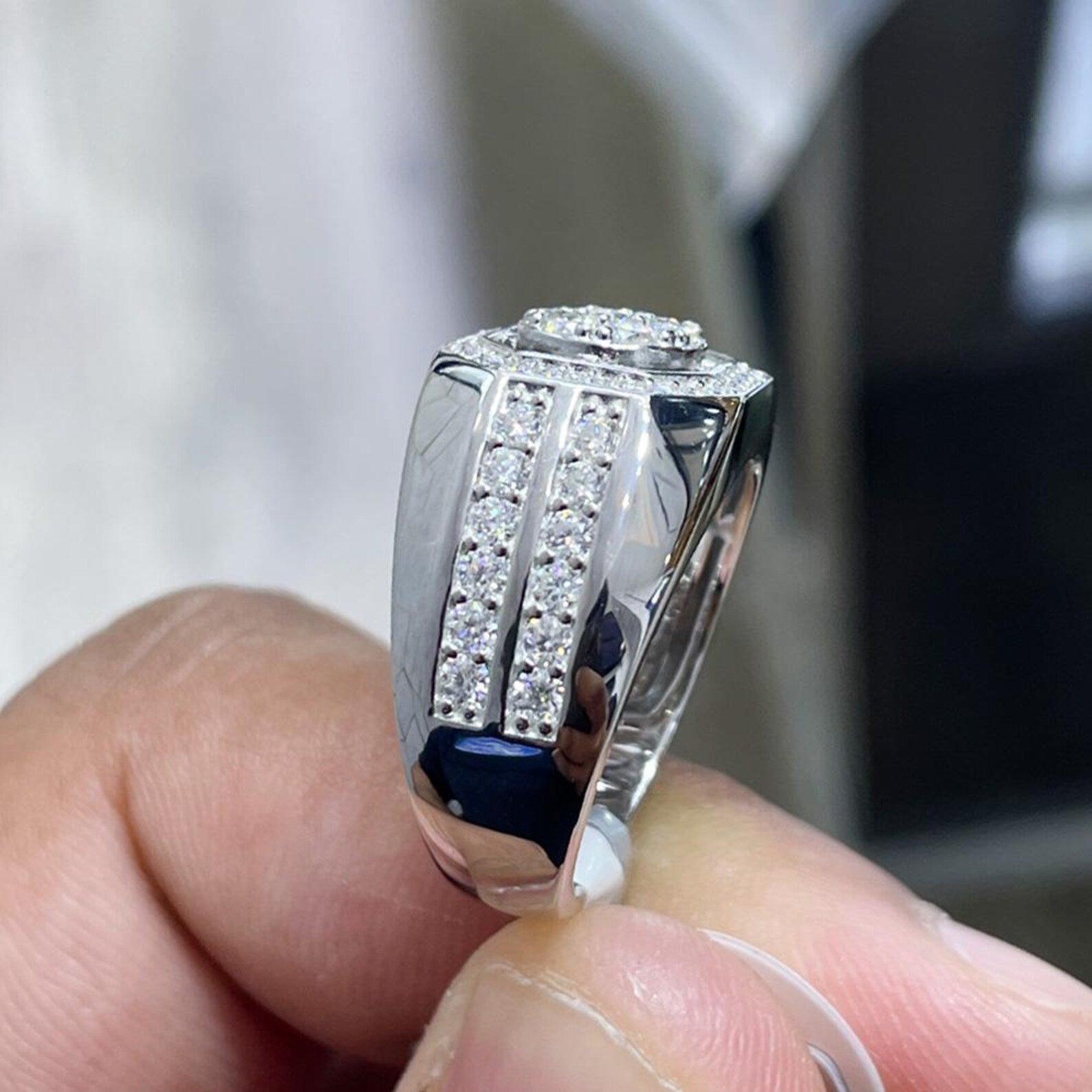 Men Moissanite Ring Iced Out [1.55 CTW] in 925 Sterling Silver
