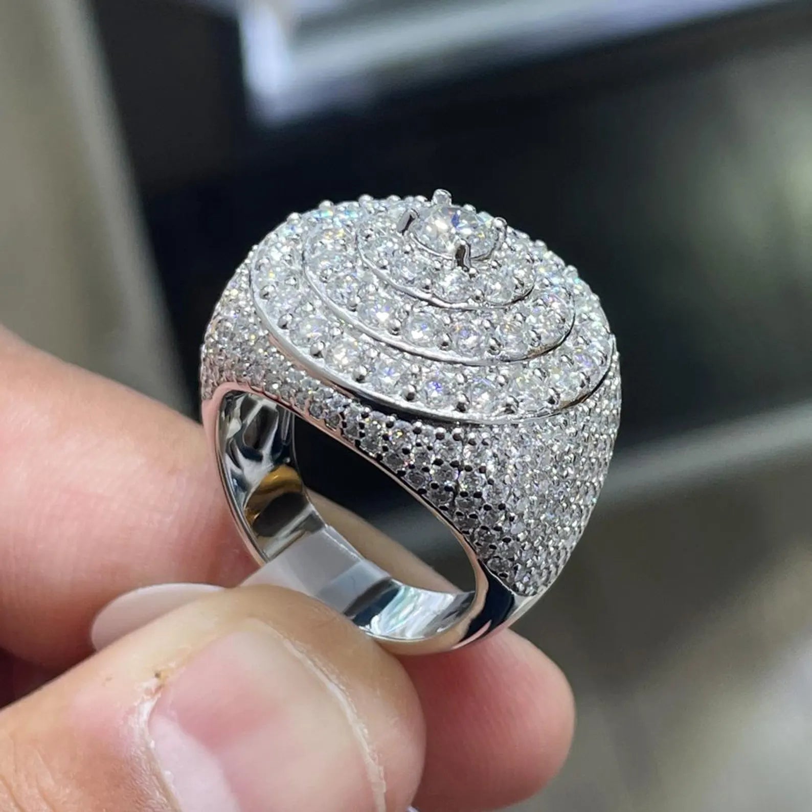 Men Moissanite Ring Iced Out Dome Style [6.84 CTW] in 925 Sterling Silver