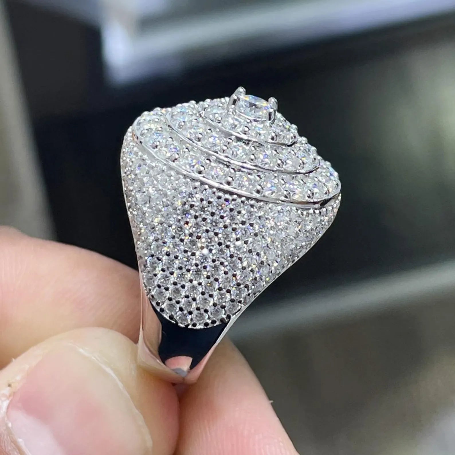 Men Moissanite Ring Iced Out Dome Style [6.84 CTW] in 925 Sterling Silver