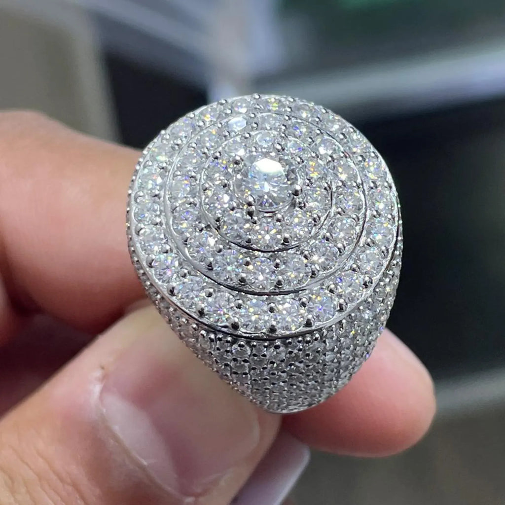 Men Moissanite Ring Iced Out Dome Style [6.84 CTW] in 925 Sterling Silver