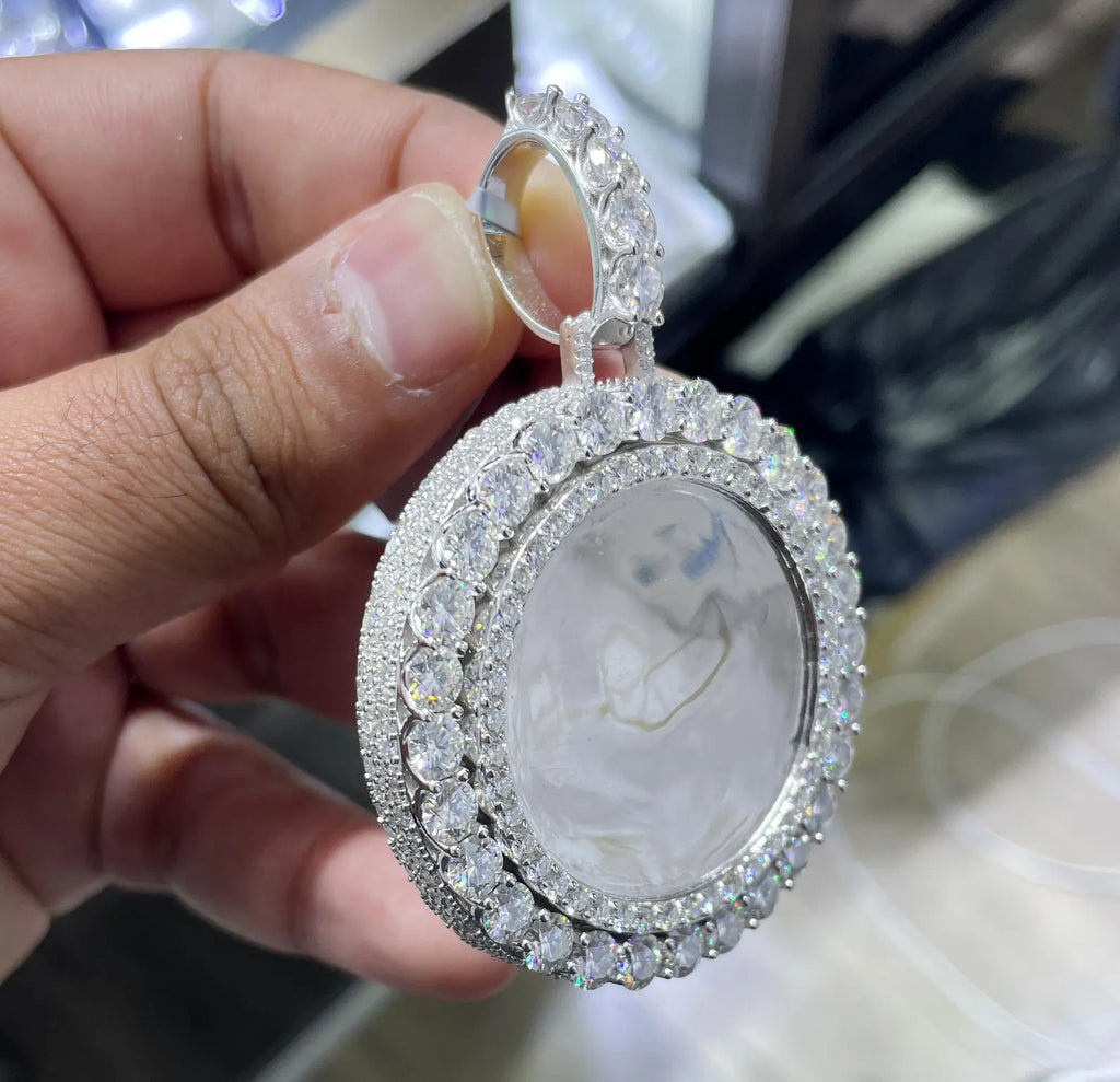 Round Custom Memory Charm Pendant VVS1 Moissanite [20.66 CTW] 925 Sterling Silver
