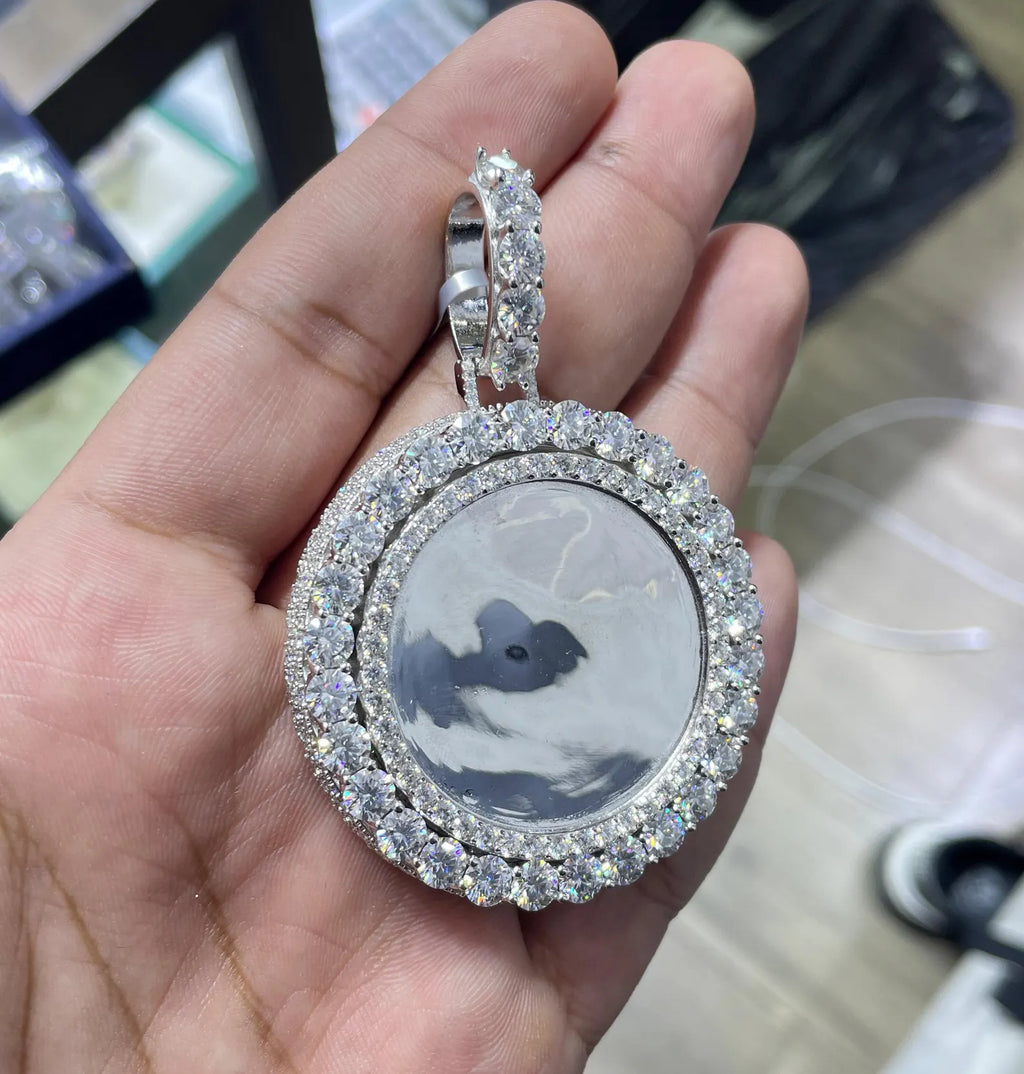Round Custom Memory Charm Pendant VVS1 Moissanite [20.66 CTW] 925 Sterling Silver