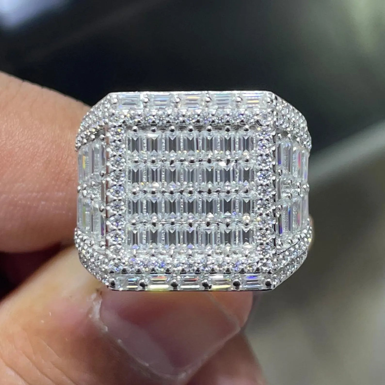 Men Moissanite Ring Iced Out Baguette [5.80 CTW] in 925 Sterling Silver