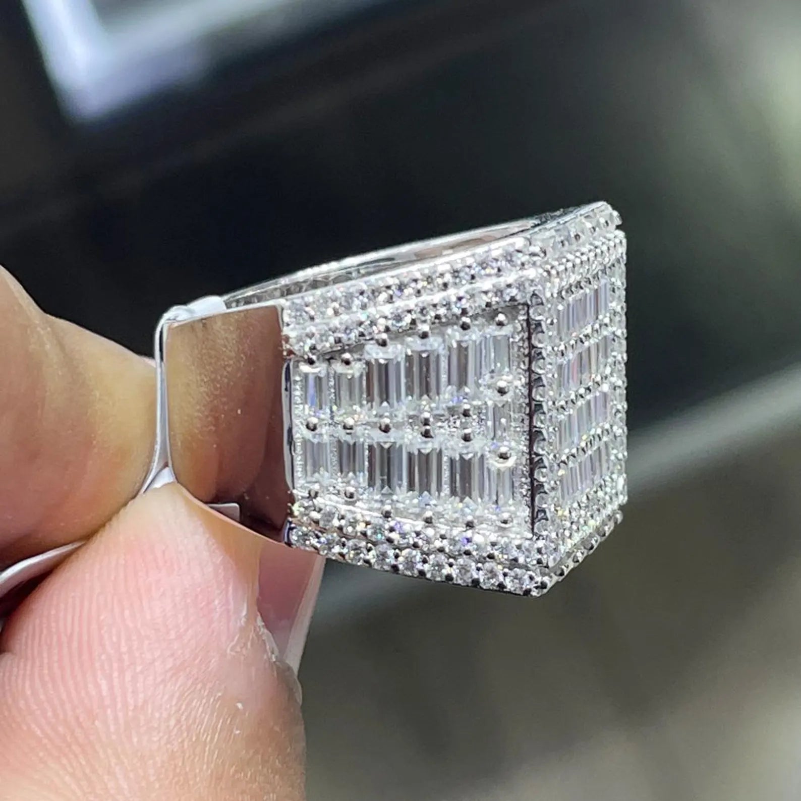 Men Moissanite Ring Iced Out Baguette [5.80 CTW] in 925 Sterling Silver