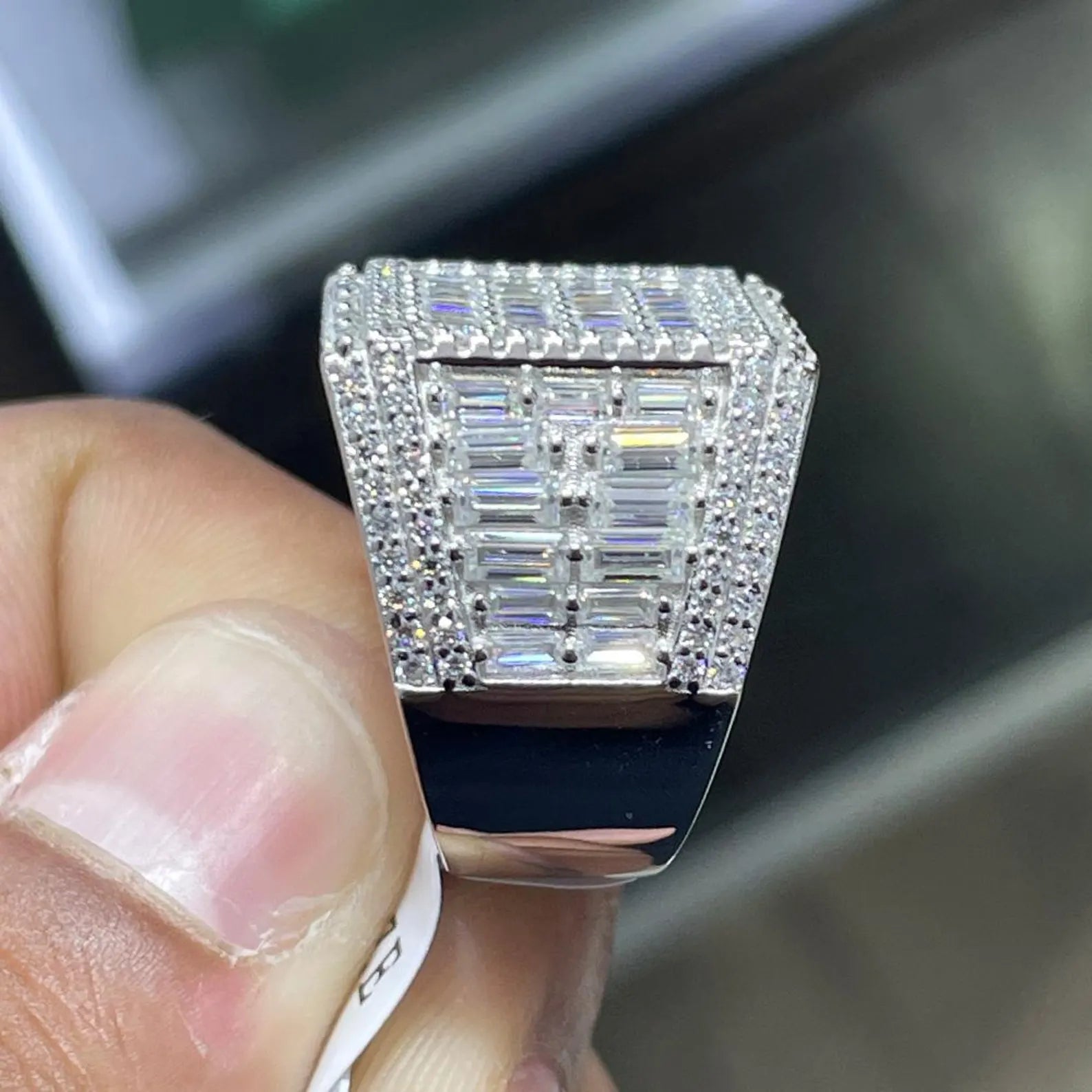 Men Moissanite Ring Iced Out Baguette [5.80 CTW] in 925 Sterling Silver