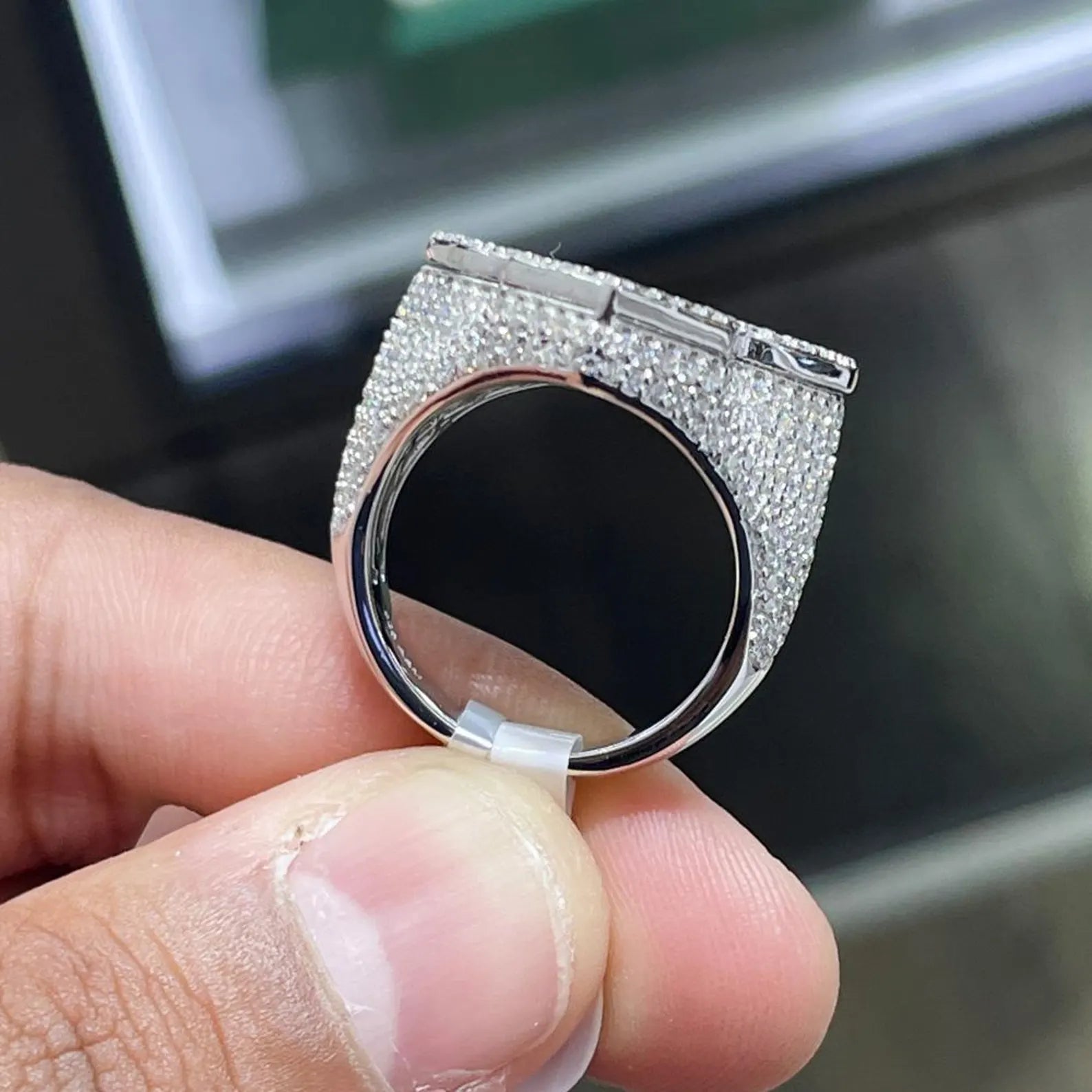 Men Moissanite Ring Iced Out Baguette Cross [3.67 CTW] in 925 Sterling Silver