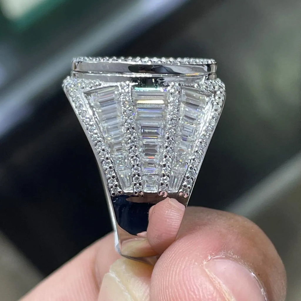 Men Moissanite Ring Iced Out Baguette [7.31 CTW] in 925 Sterling Silver