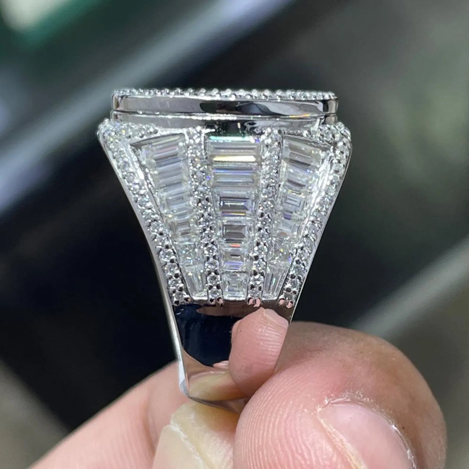 Men Moissanite Ring Iced Out Baguette [7.31 CTW] in 925 Sterling Silver
