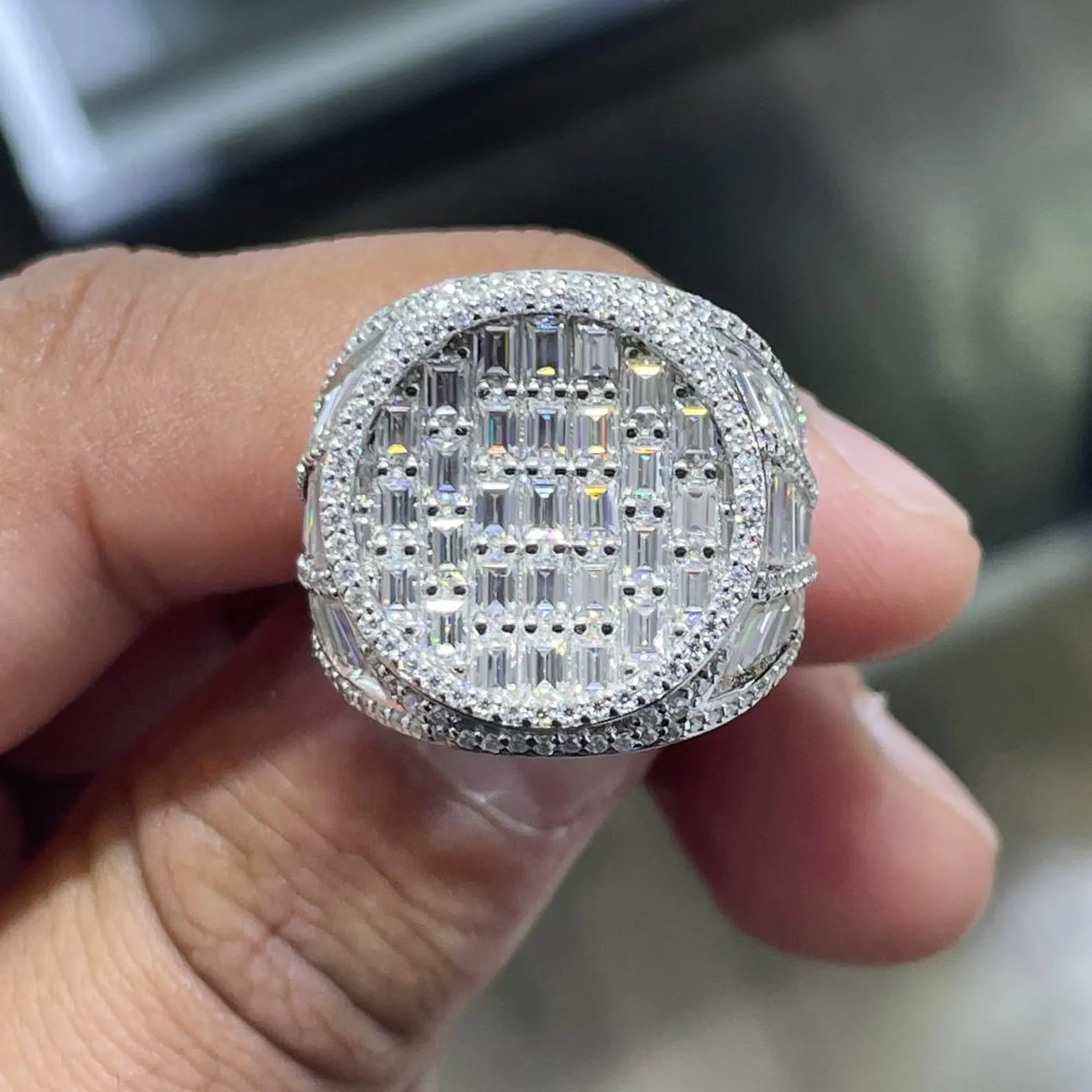 Men Moissanite Ring Iced Out Baguette [7.31 CTW] in 925 Sterling Silver