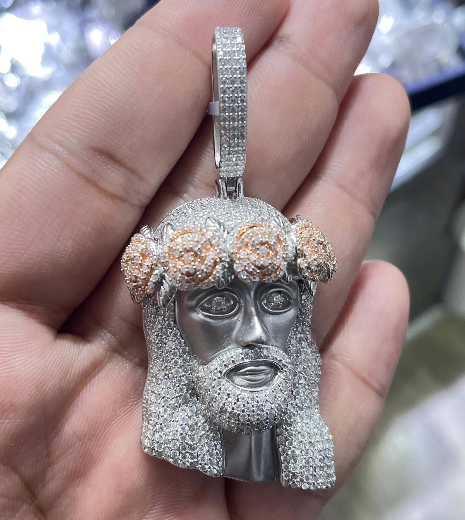 Jesus Enamel Pendant VVS1 Moissanite [8.94 CTW] 925 Sterling Silver