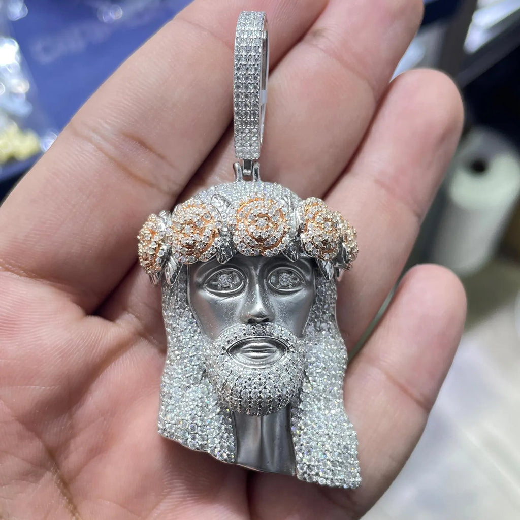 Jesus Enamel Pendant VVS1 Moissanite [8.94 CTW] 925 Sterling Silver
