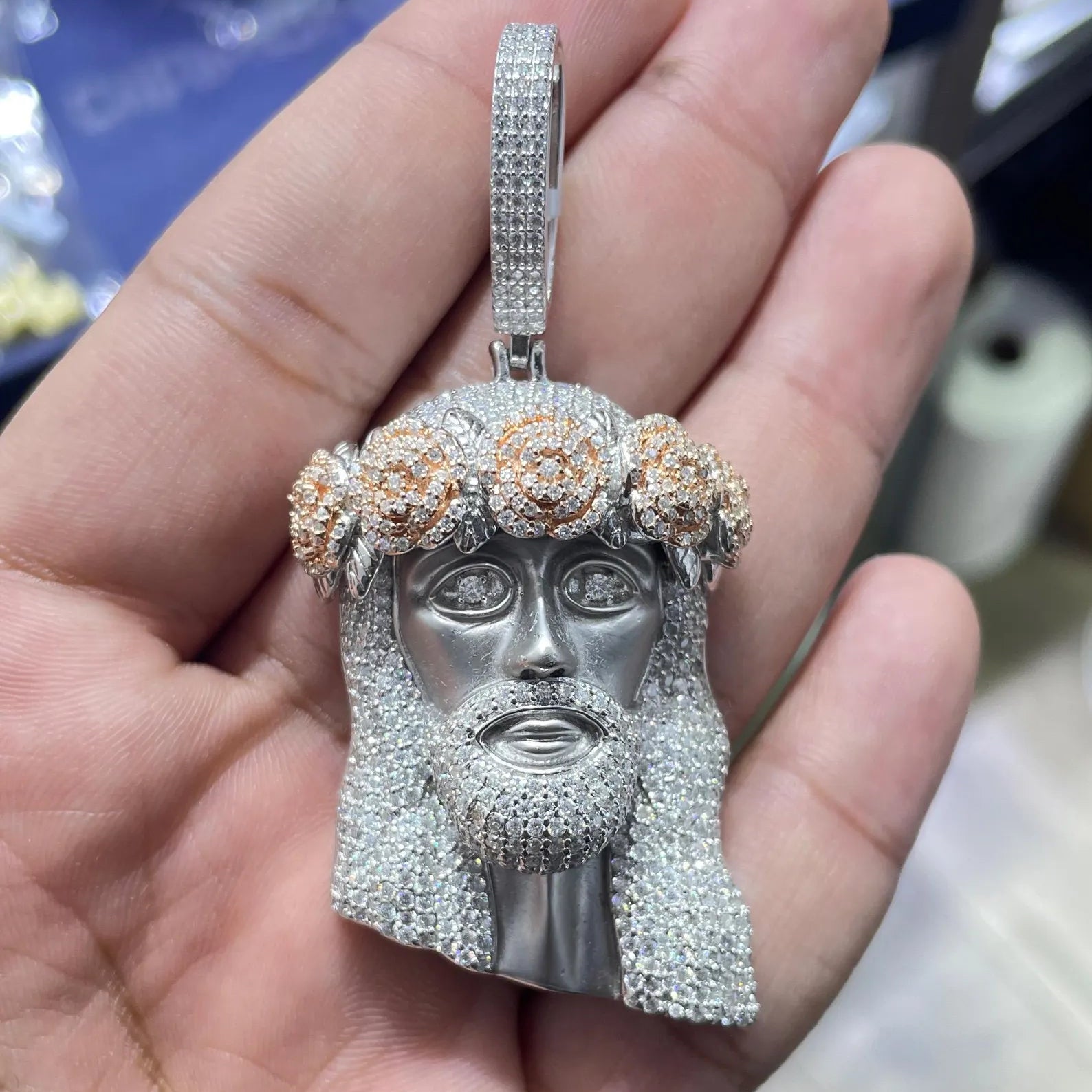 Jesus Enamel Pendant VVS1 Moissanite [8.94 CTW] 925 Sterling Silver