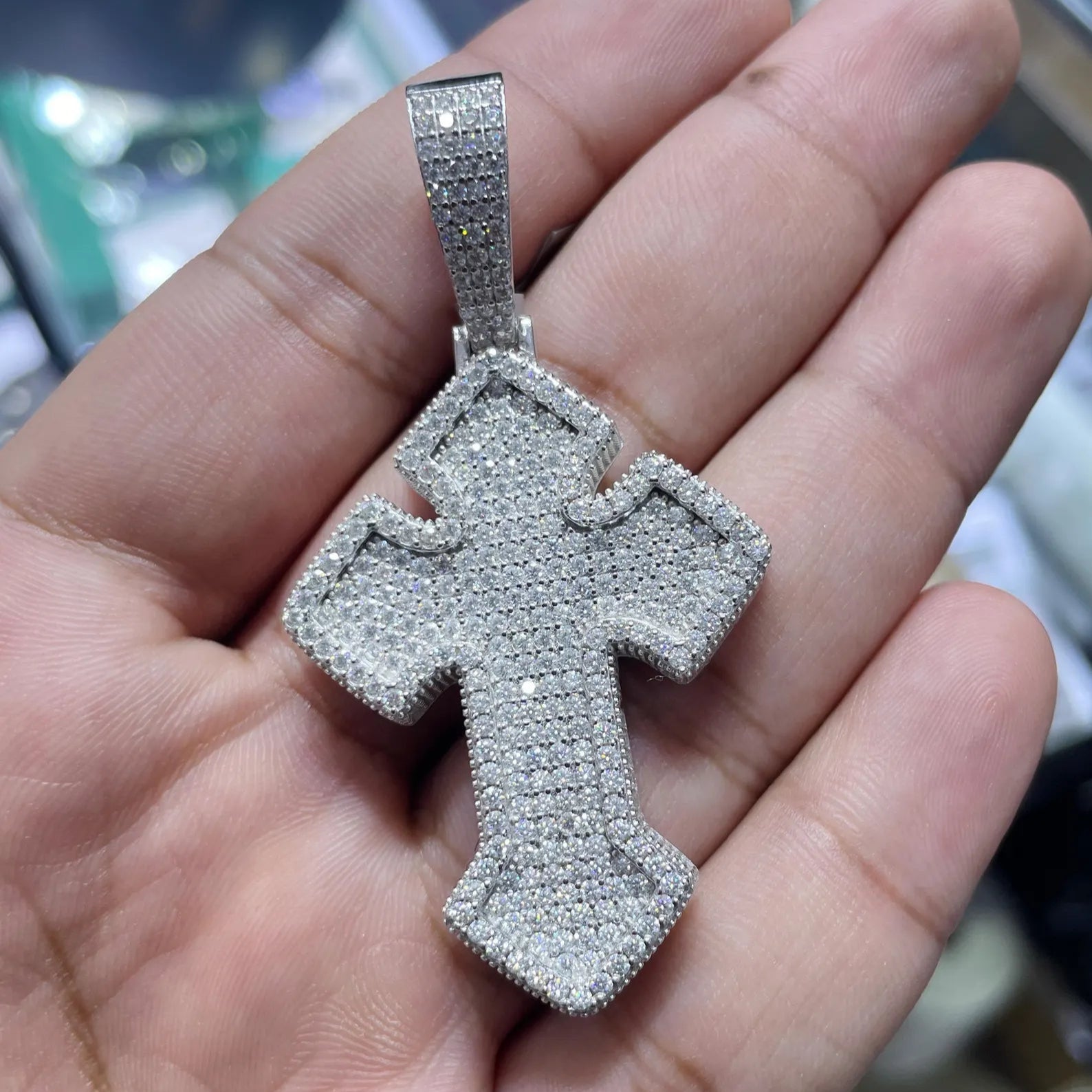 Cross Pendant VVS1 Moissanite [6.71 CTW] 925 Sterling Silver