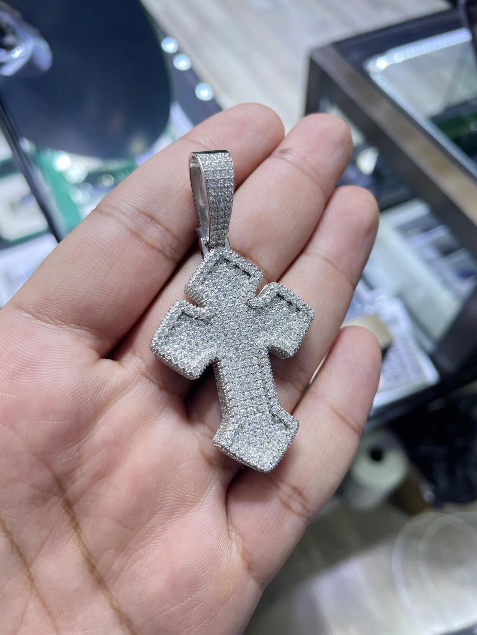 Cross Pendant VVS1 Moissanite [6.71 CTW] 925 Sterling Silver