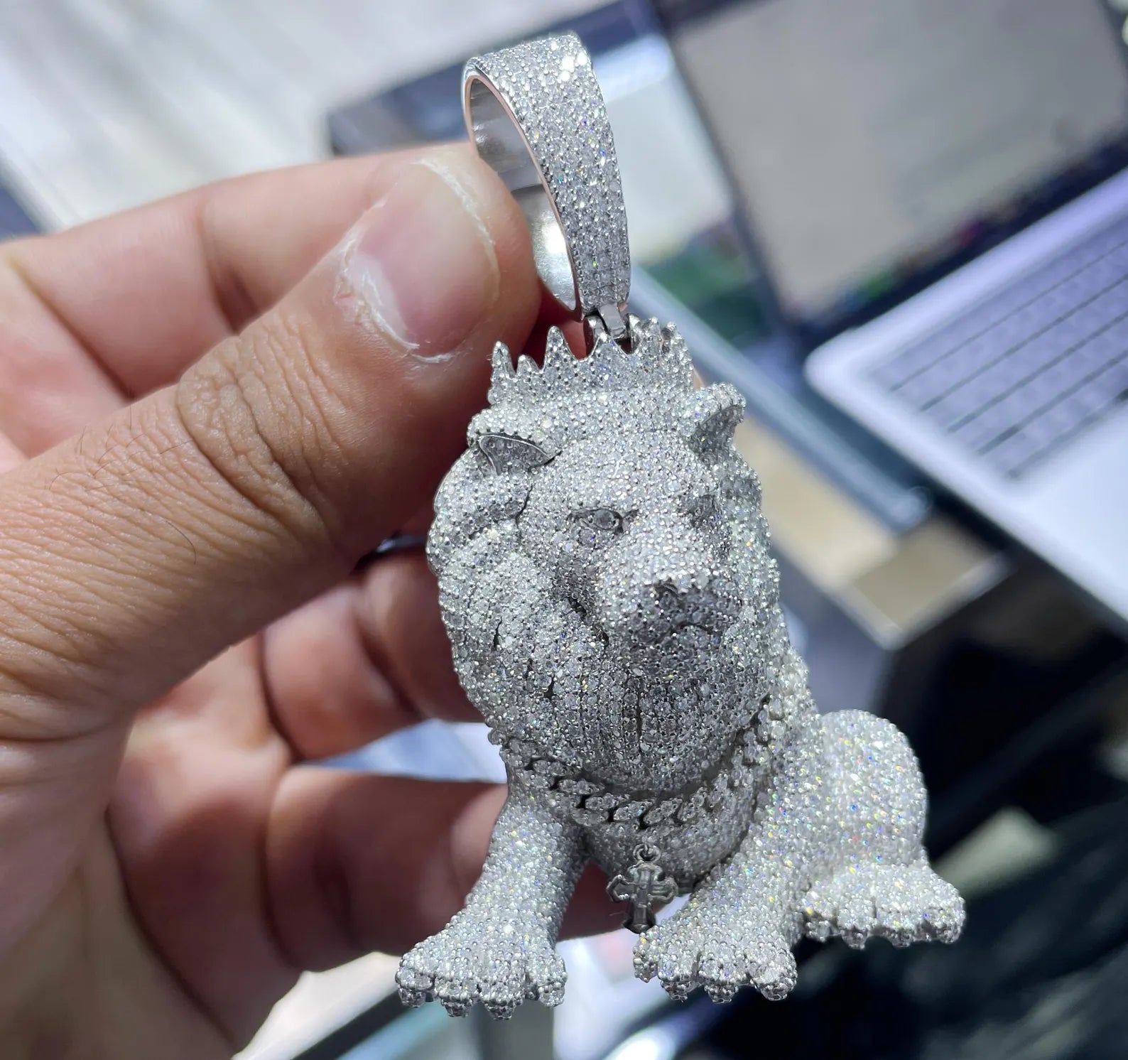 Custom Lion Pendant VVS1 Moissanite [13.14CTW] 925 Sterling Silver