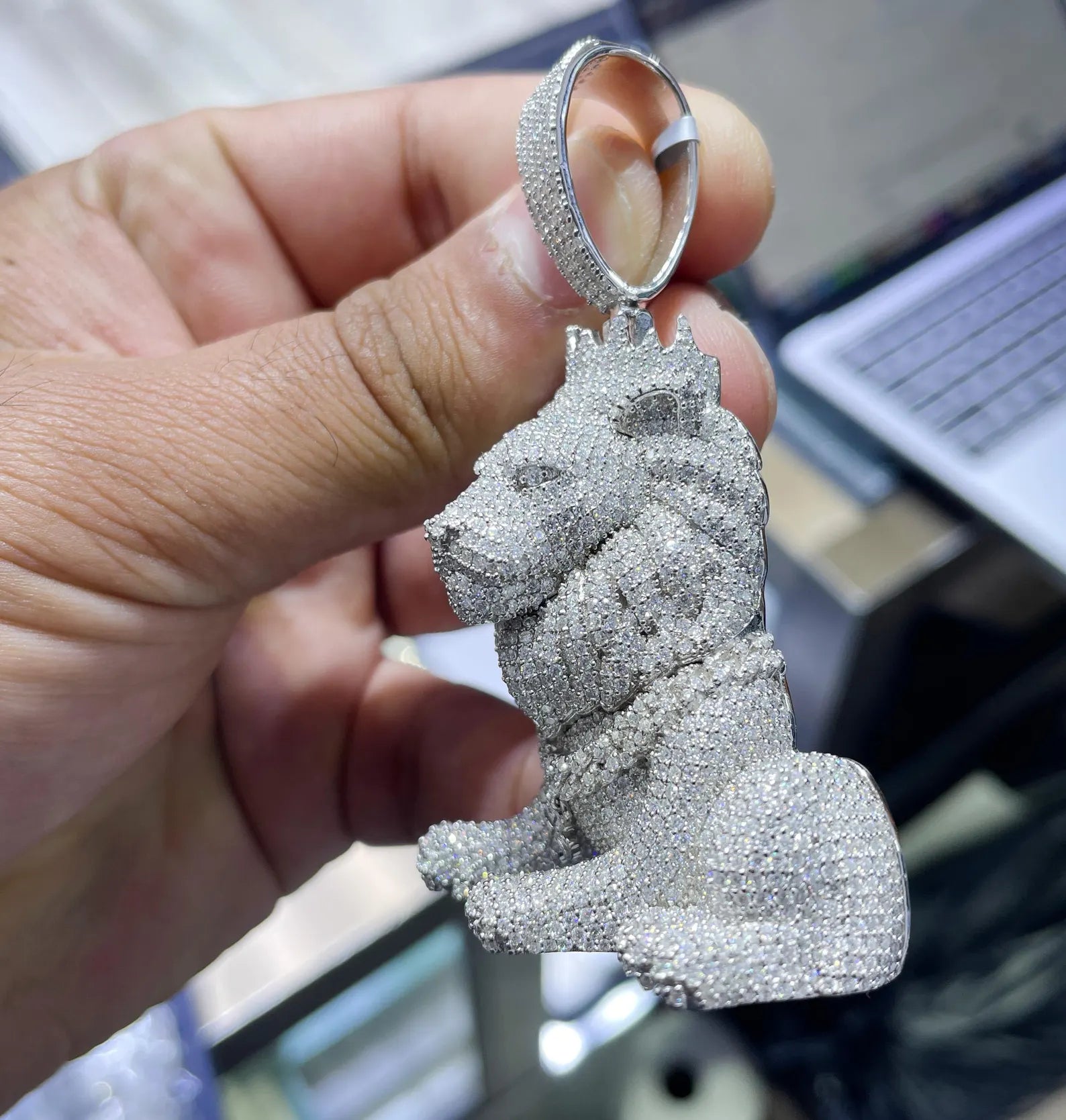 Custom Lion Pendant VVS1 Moissanite [13.14CTW] 925 Sterling Silver