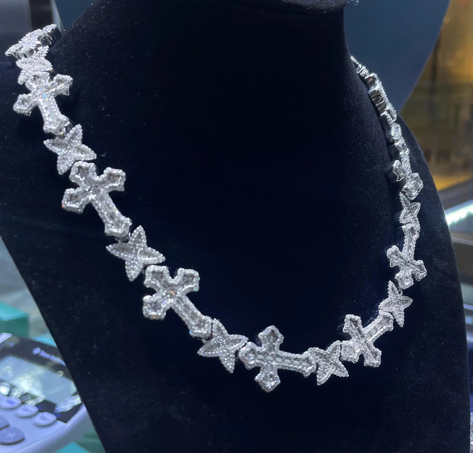 Custom Iced Out Cross Moissanite Chain [23.51CTW] in 925 Sterling Silver