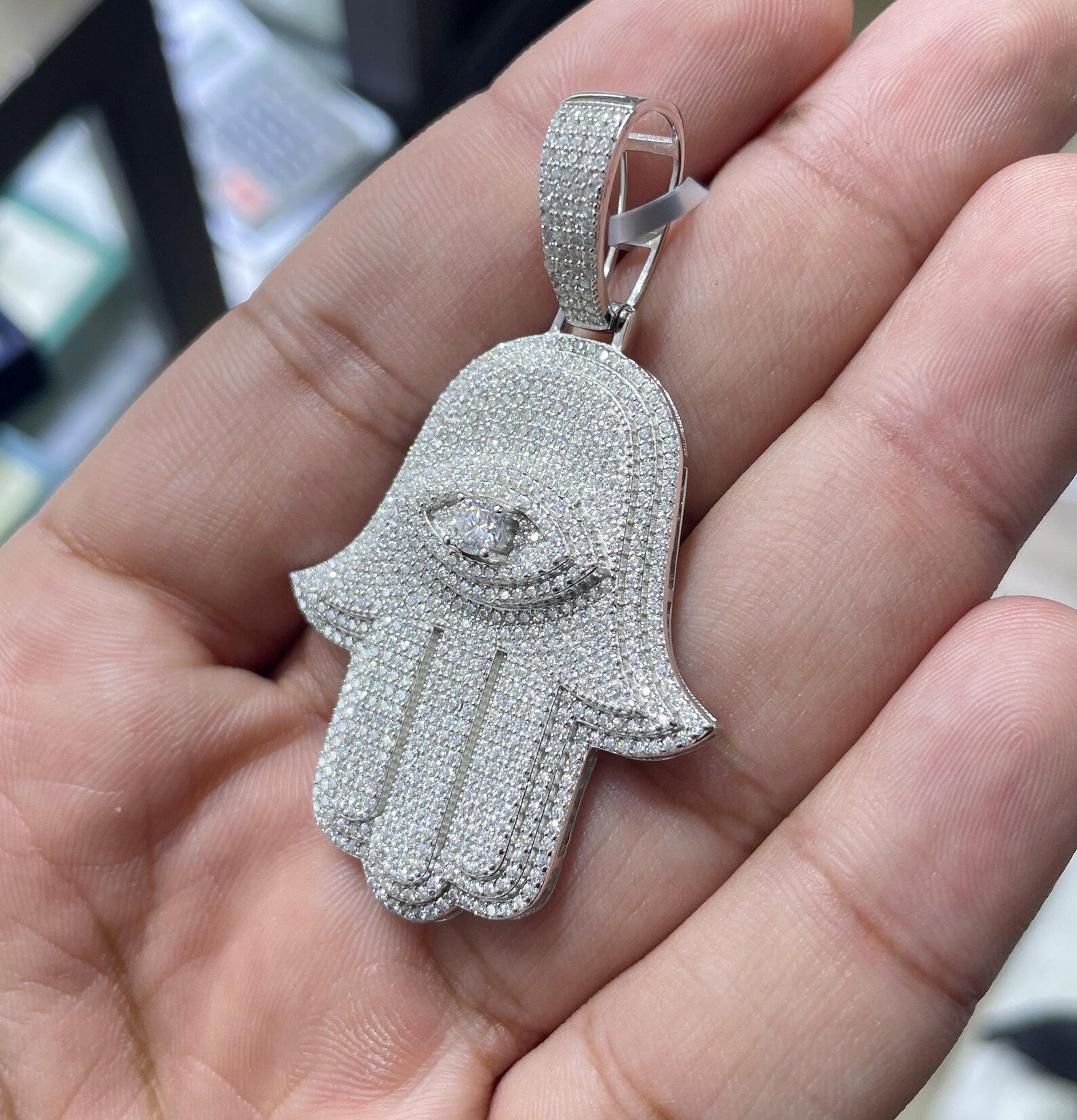 Hamsa Pendant VVS1 Moissanite [3.85CTW] 925 Sterling Silver