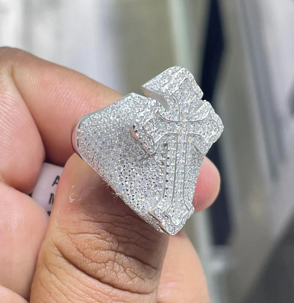 Men Moissanite Ring Cross Style [3.60 CTW] in 925 Sterling Silver