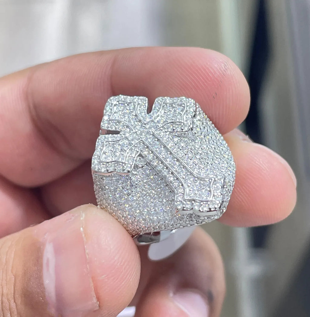 Men Moissanite Ring Cross Style [3.60 CTW] in 925 Sterling Silver