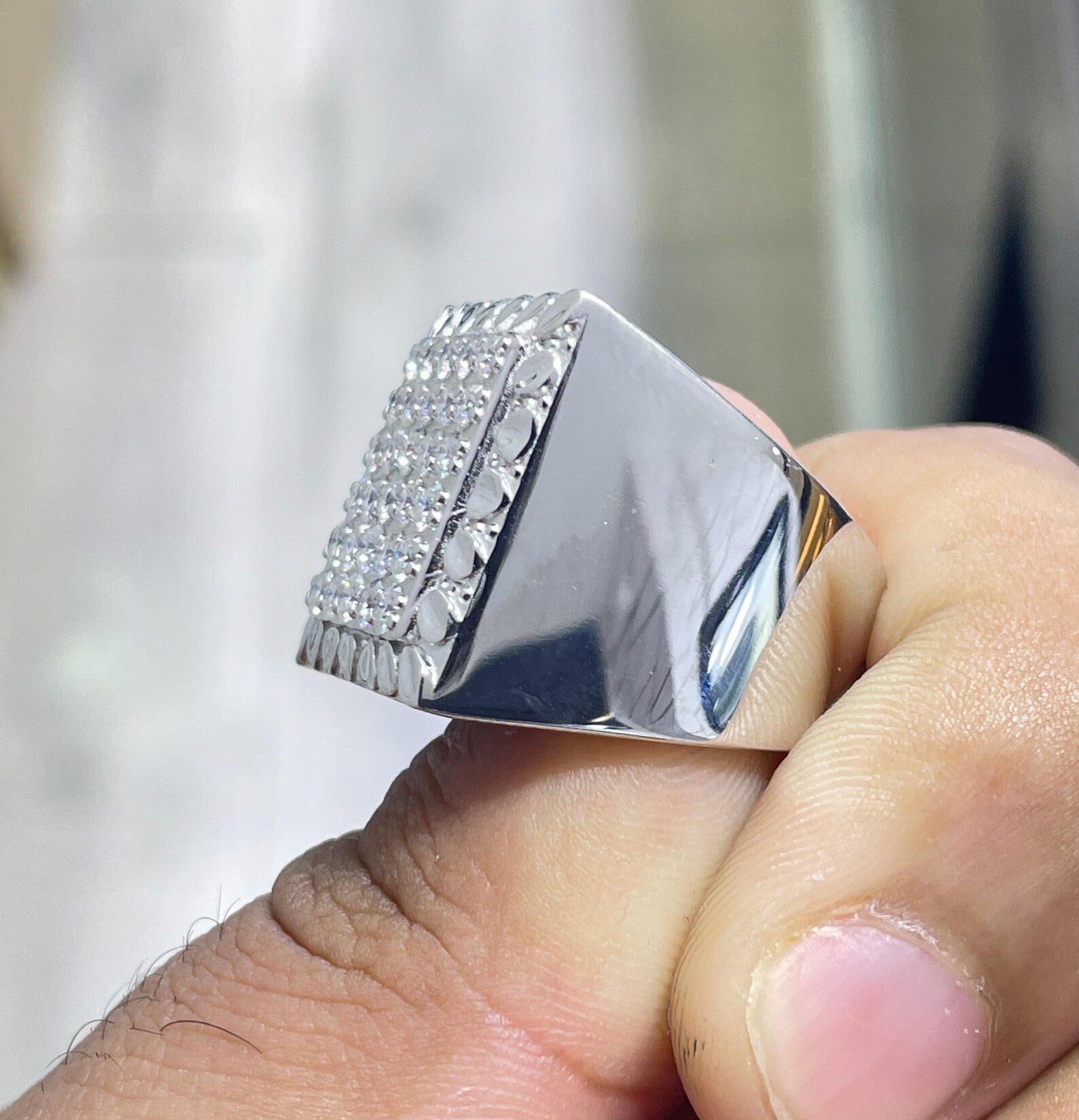 Men Moissanite Ring Square Shaped [2.07 CTW] in 925 Sterling Silver