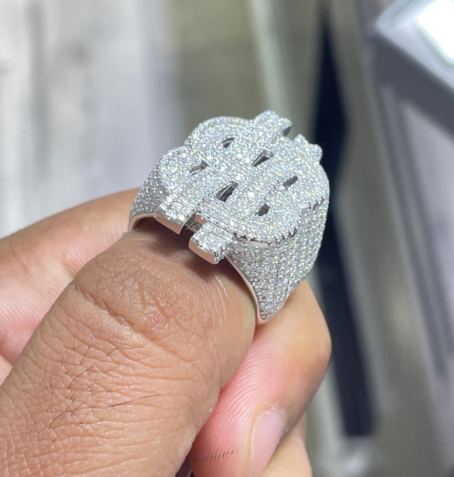 Men Moissanite Ring Dollar Sign Shaped [4.79 CTW] in 925 Sterling Silver