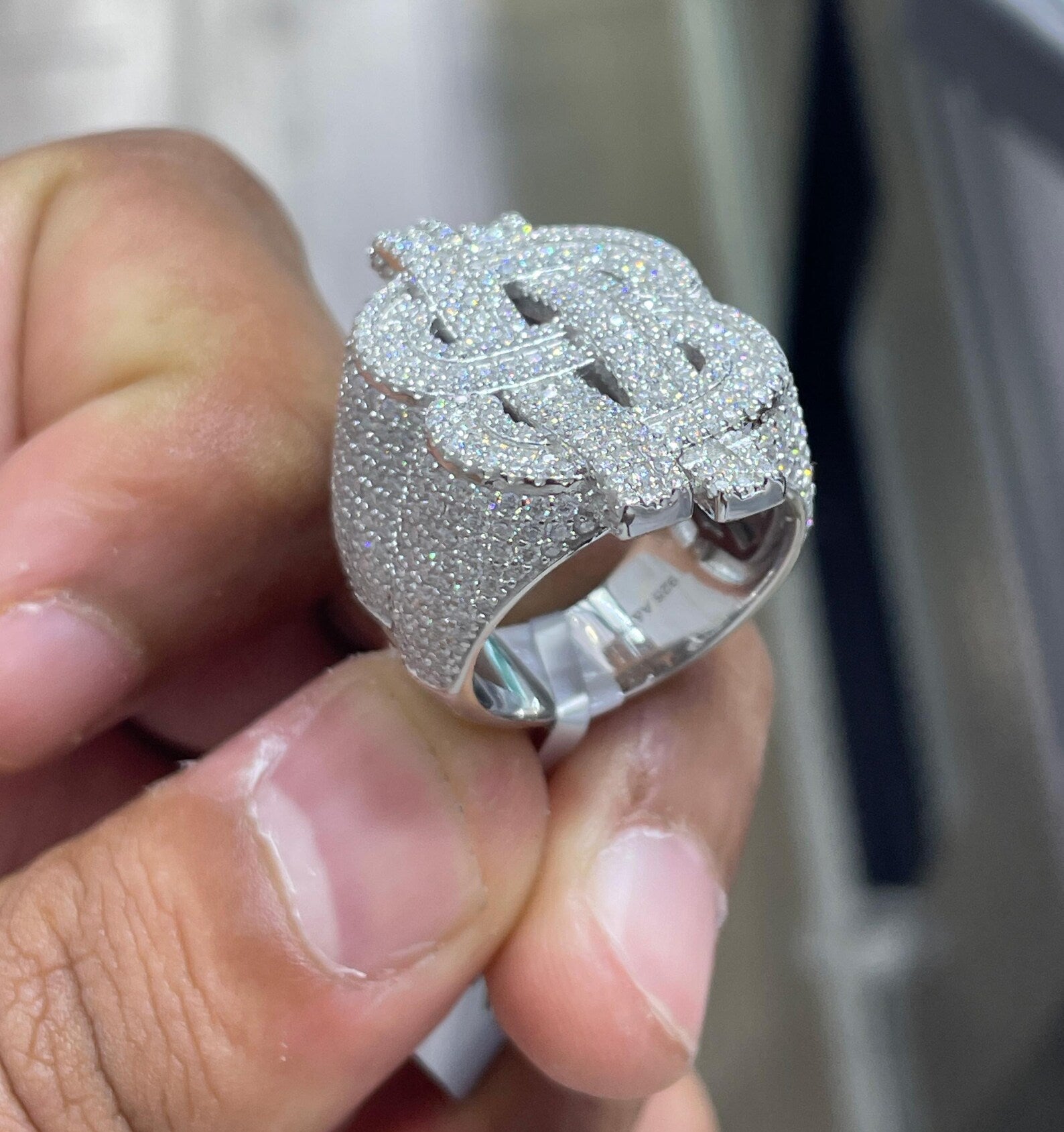 Men Moissanite Ring Dollar Sign Shaped [4.79 CTW] in 925 Sterling Silver