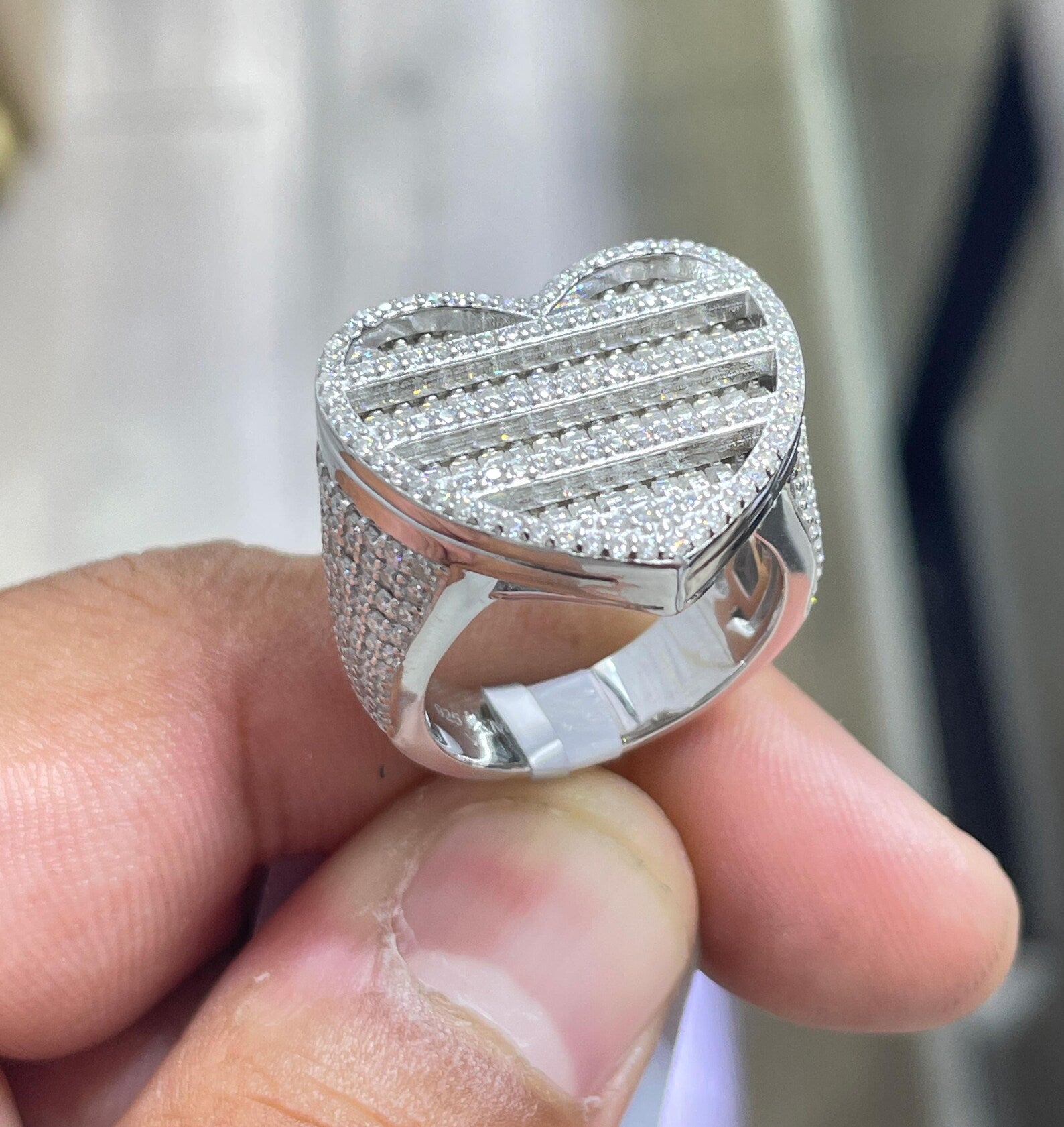 Men Moissanite Ring Heart Shaped [3.48 CTW] in 925 Sterling Silver