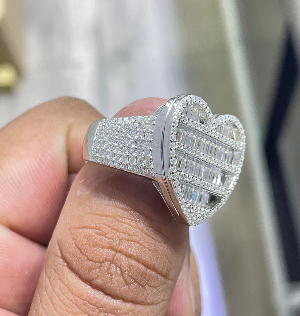 Men Moissanite Ring Heart Shaped [3.48 CTW] in 925 Sterling Silver