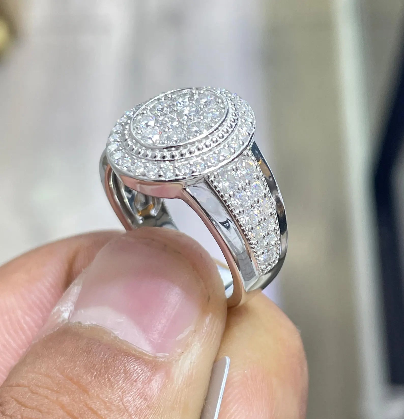 Men Moissanite Ring Oval Shaped [1.98 CTW] in 925 Sterling Silver